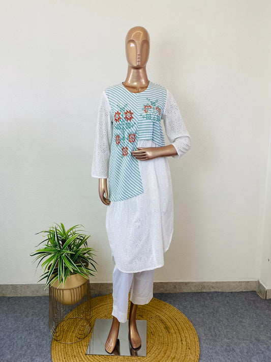 Schifili kurta Pant With striped Fabric yoke