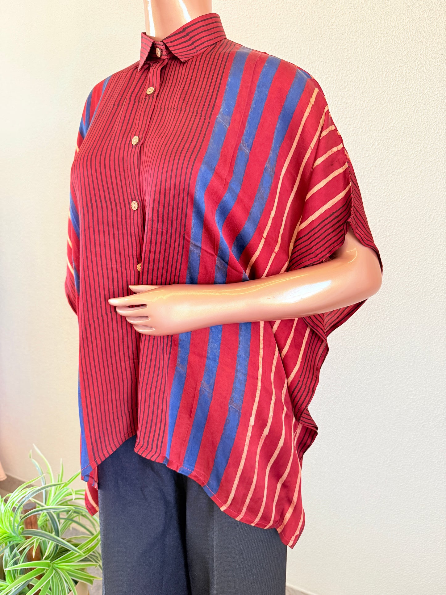 Ajrakh Print Kaftan Shirt - Red