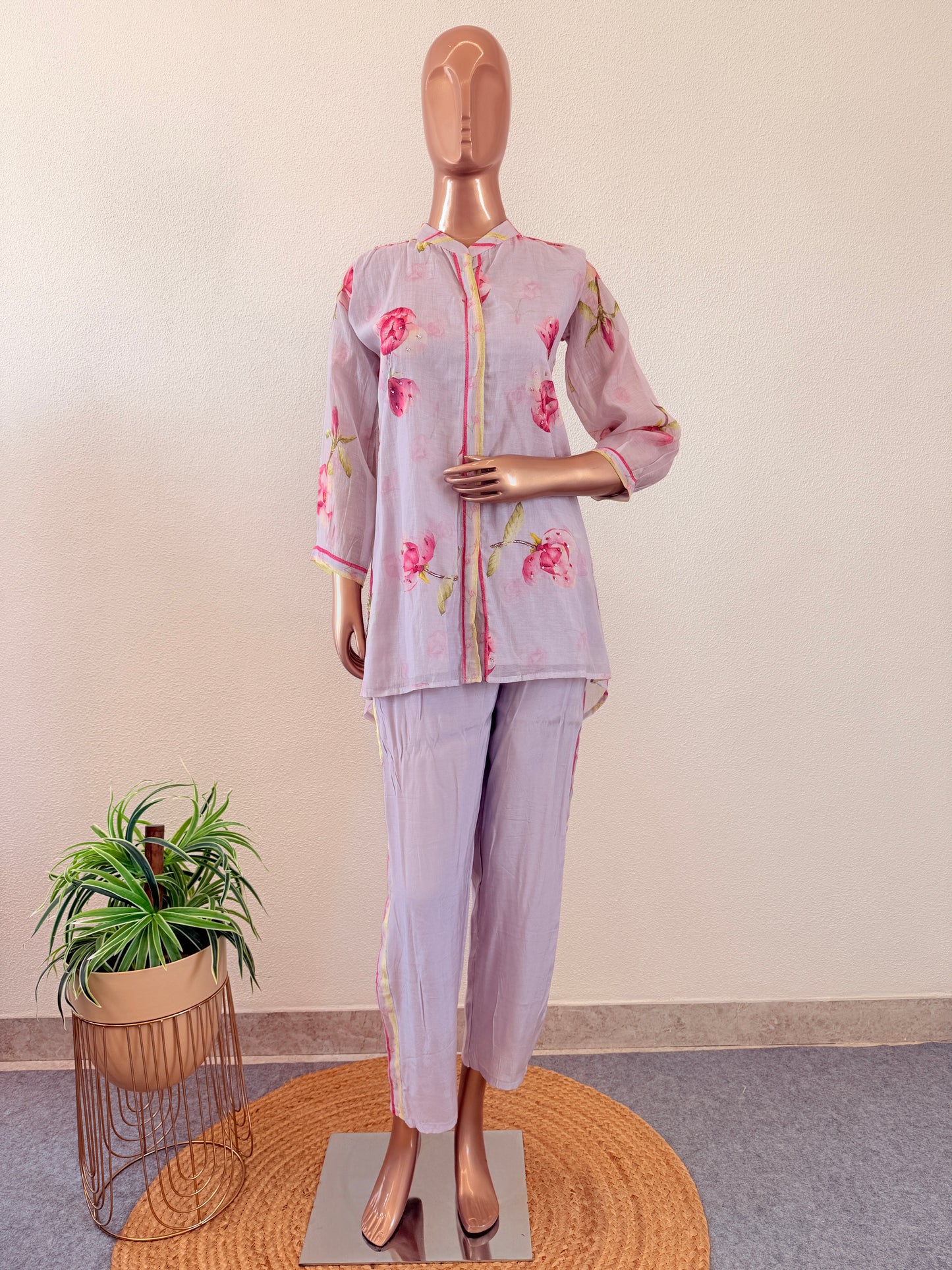 Floral & Stripes mul Chanderi Coord Set