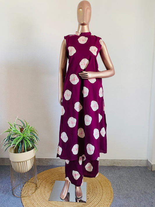Polka Dot Cotton Kurta Pant Set