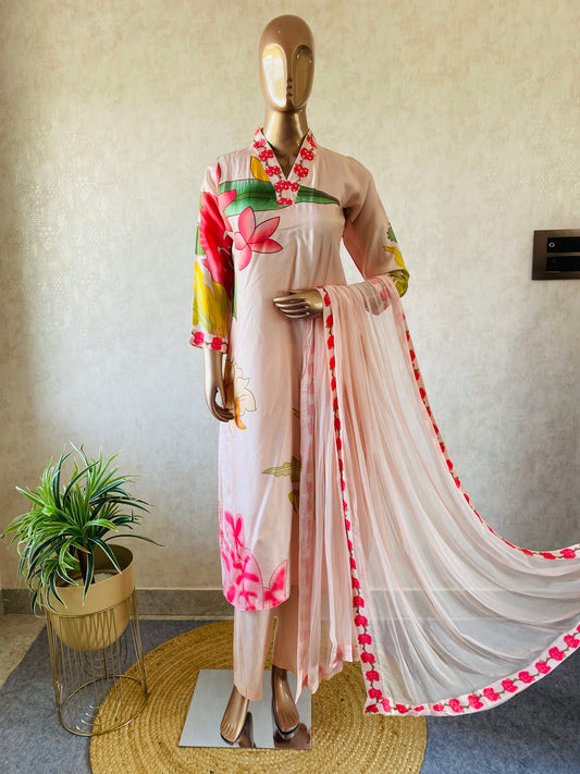 Muslin Silk Suit with Chiffon Dupatta