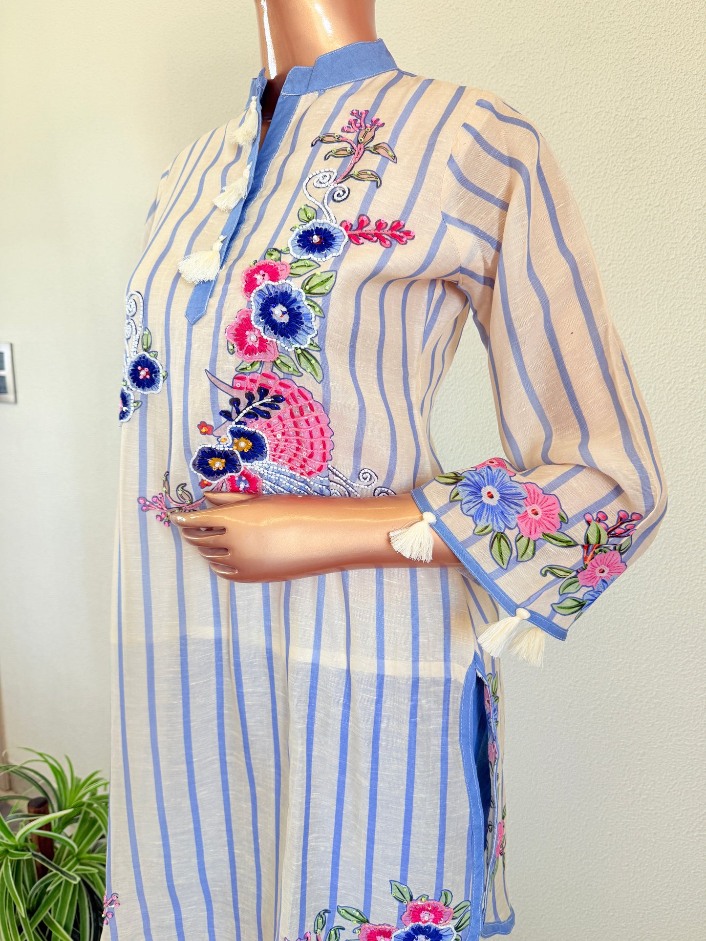 Printed Linen Co Ord Set with Denim Pants