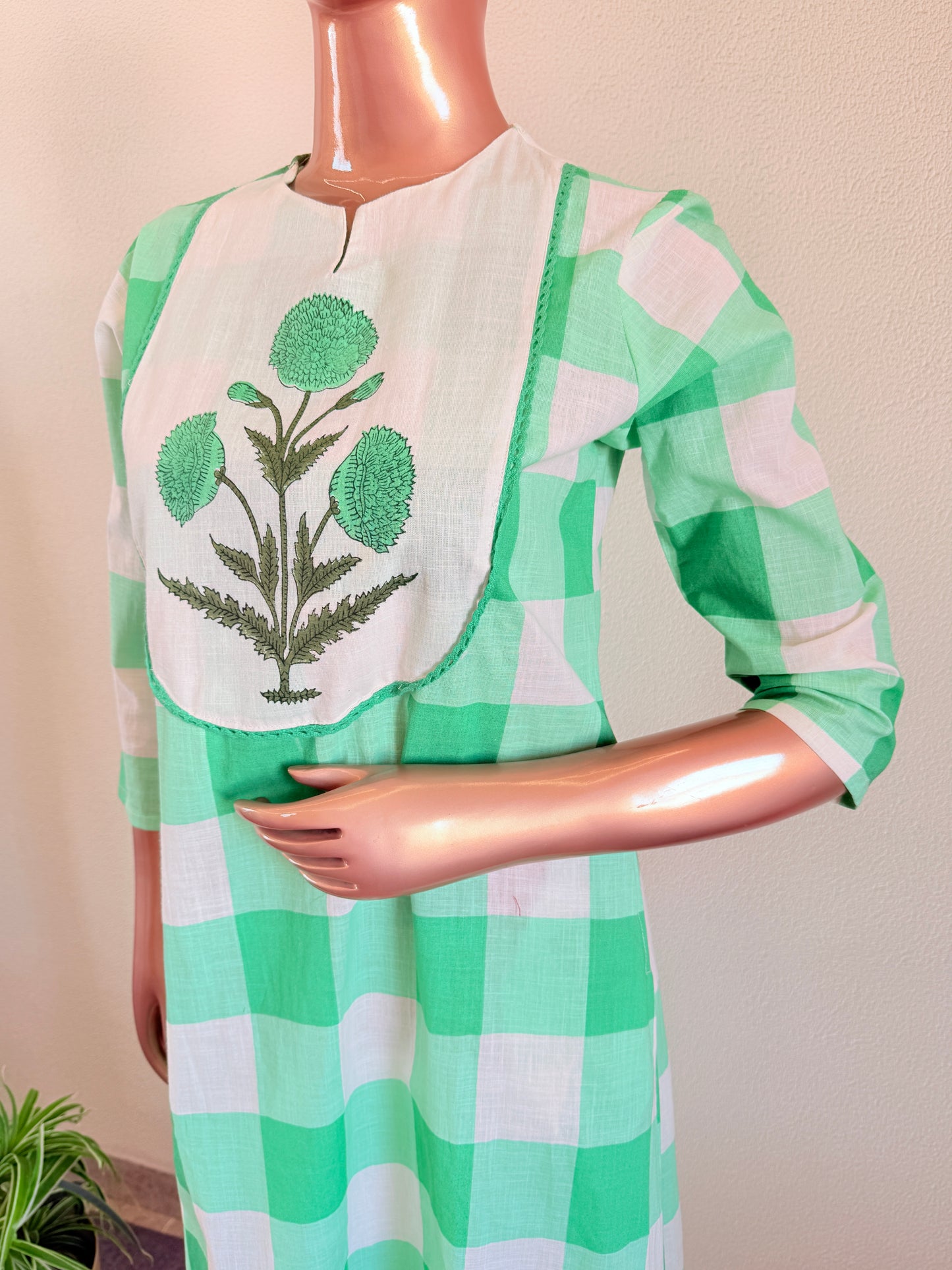 Check Print Cotton Suit Set -Mint