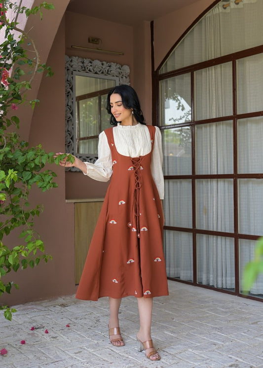 Cotton Flex Tunic with Smoking yoke and Rainbow Motifs