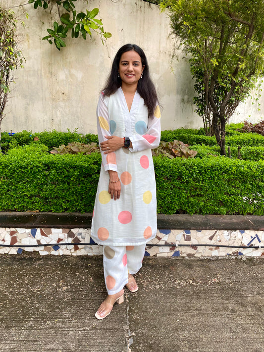 Linen Polka dot Kurta Pant