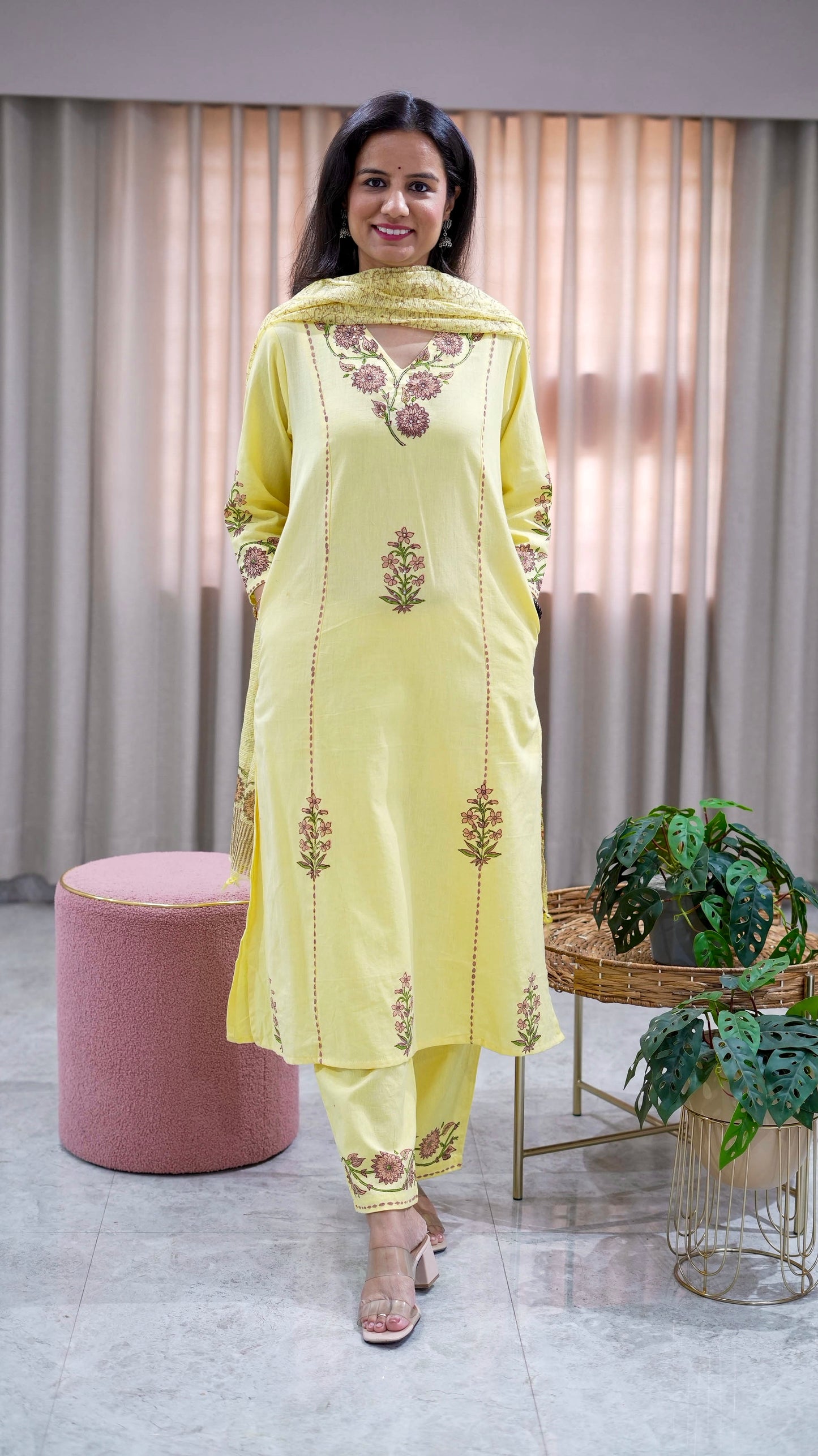 Cotton Flex Suit Set with Hand Block Print & Kota Doria Dupatta