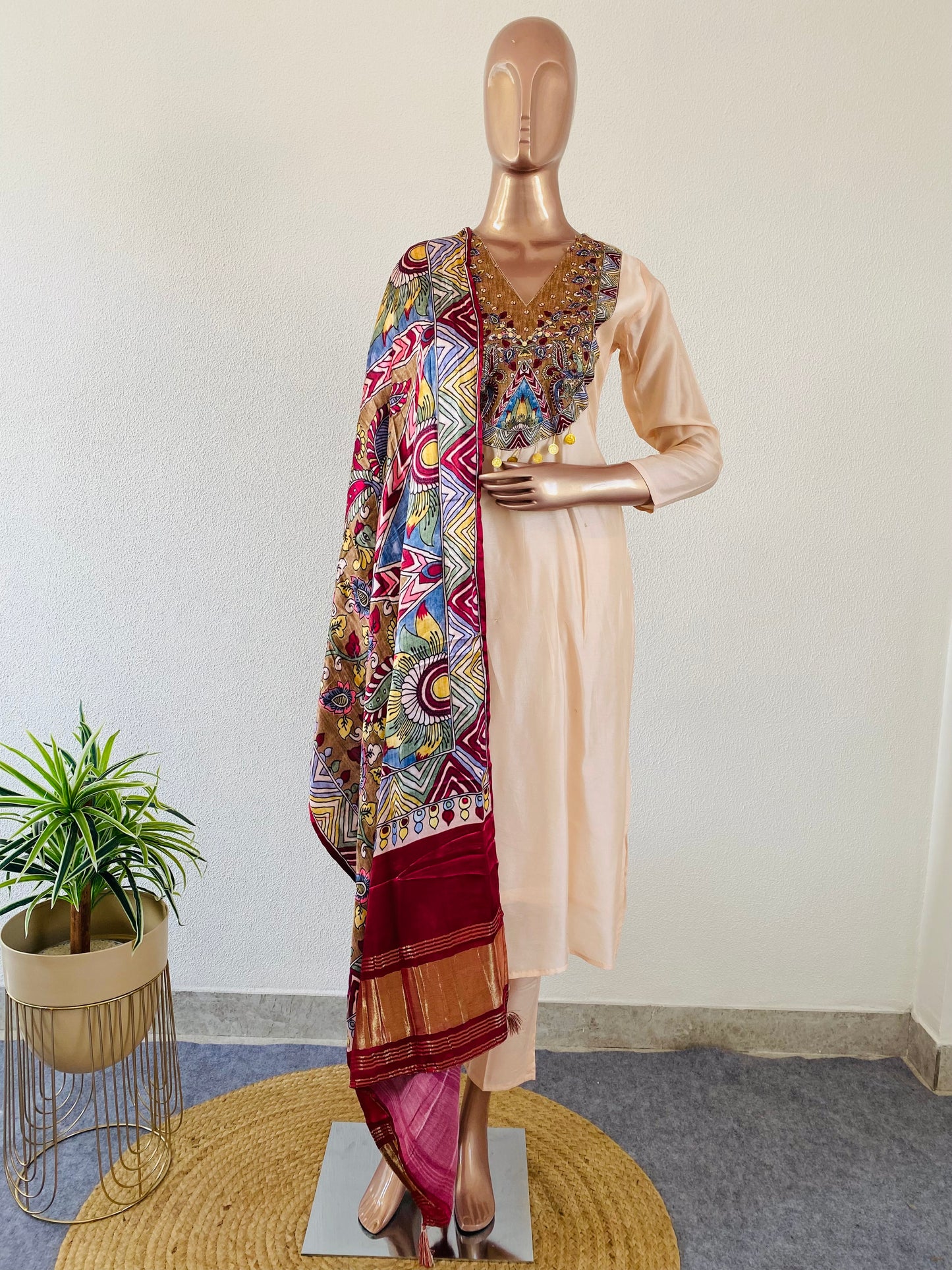 Silk Suit with Gajji Silk Yoke and Lagdi Patta Dupatta