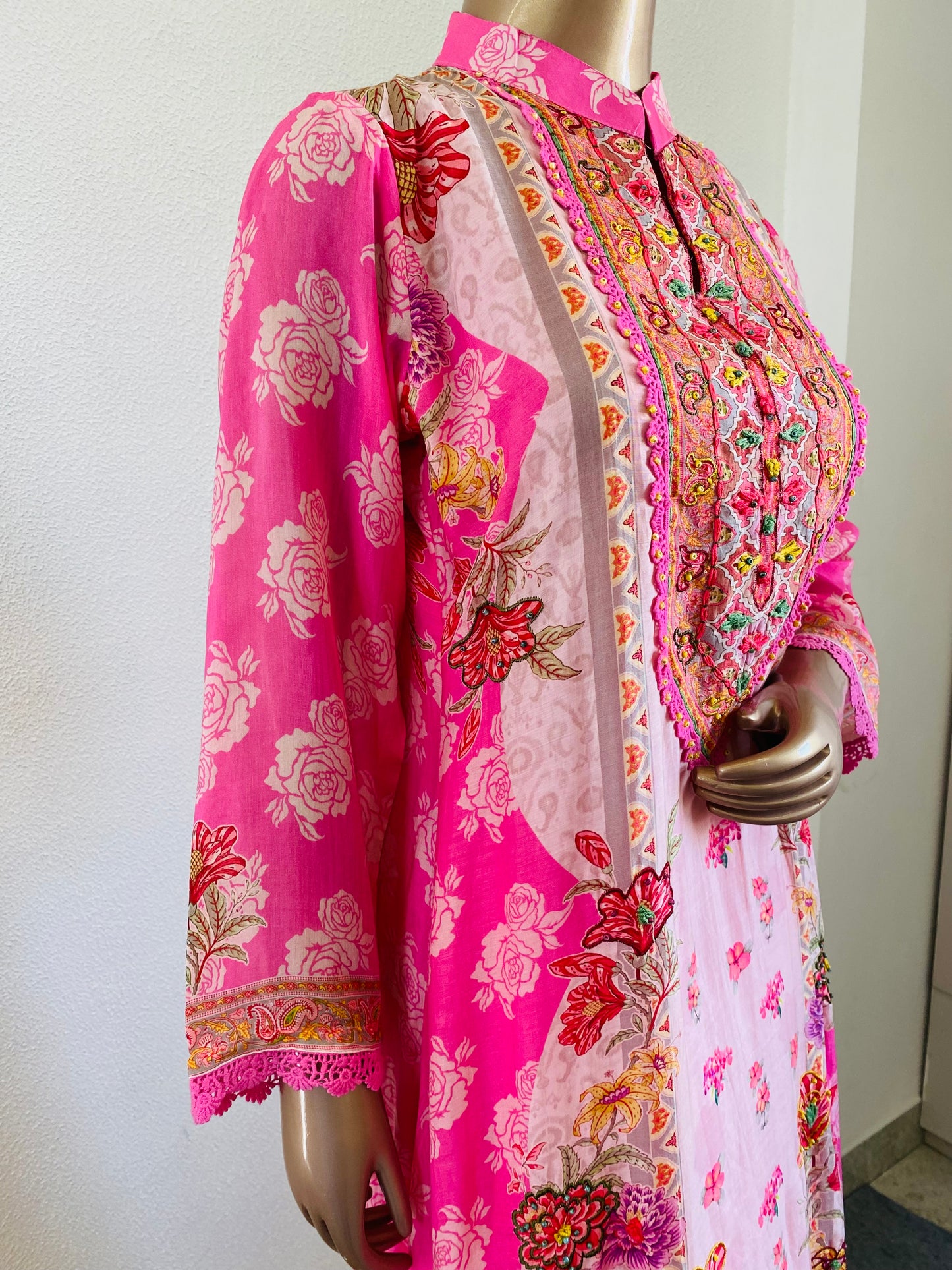 Printed Soft Muslin A-line Suit- Pink