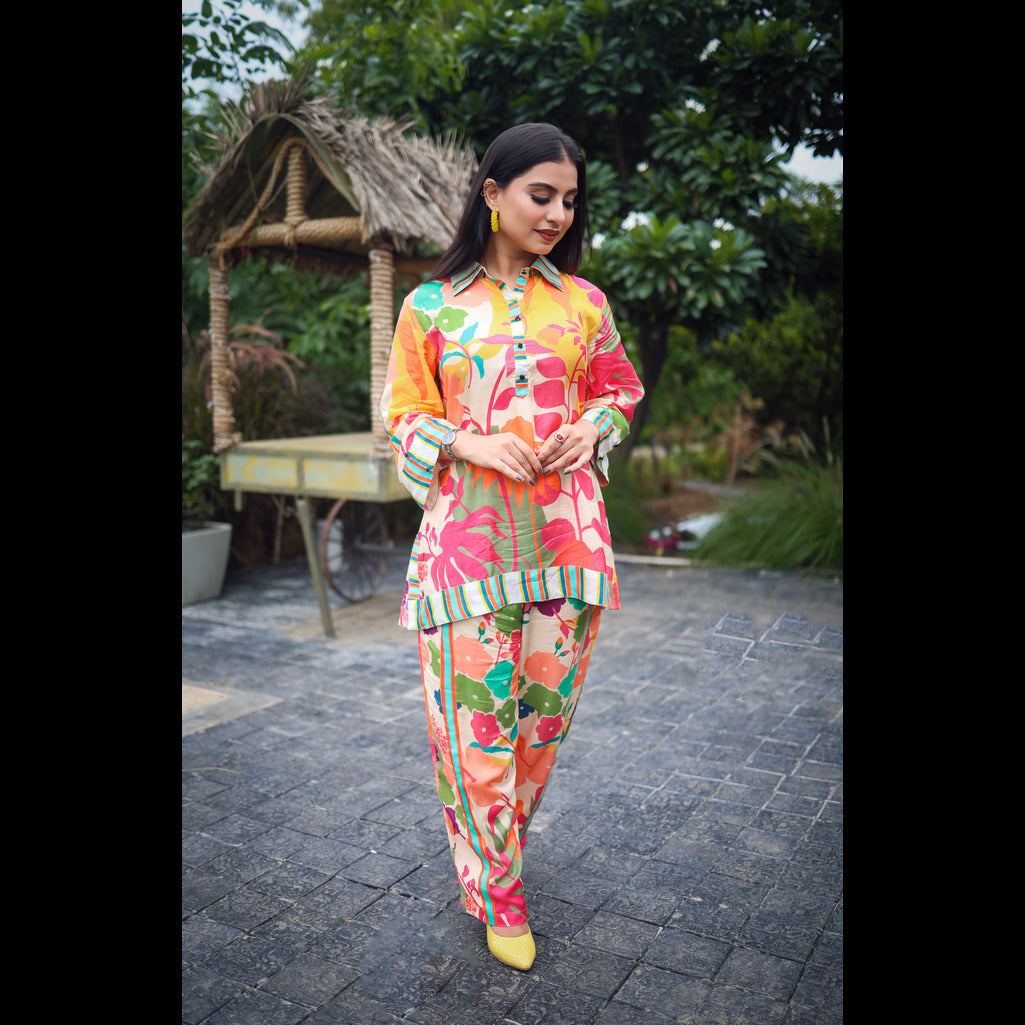 Bold Multicolored Floral Kurta Set - Vibrant and Playful