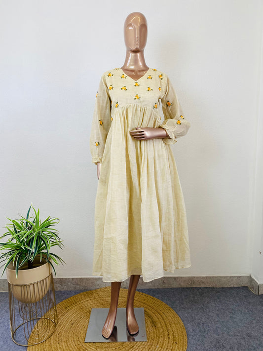 Kota Doria Tunic with Hand Embroidery On Yoke