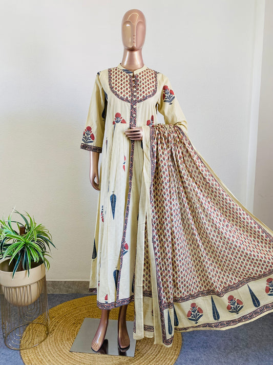 Block Print Flared Double Layer Tunic with Dupatta