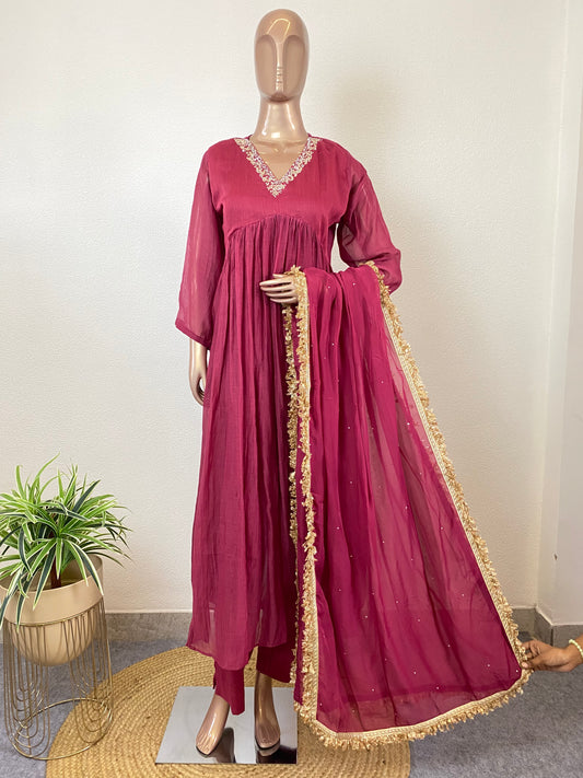 Pure Mul Chanderi Alia Suit Set with Heavy Dupatta