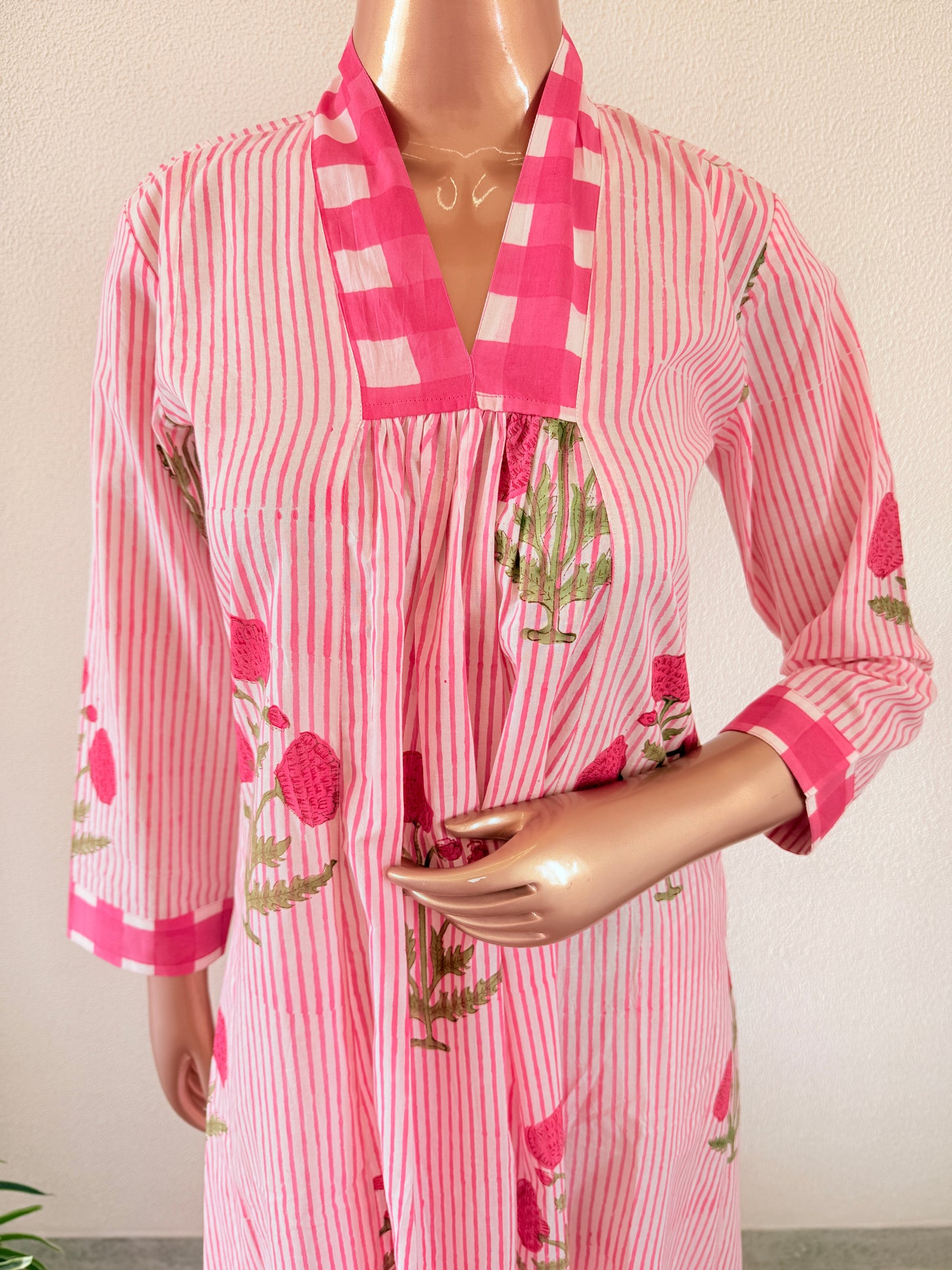 Turn Collar Hand Block Print Kurta Pant Set
