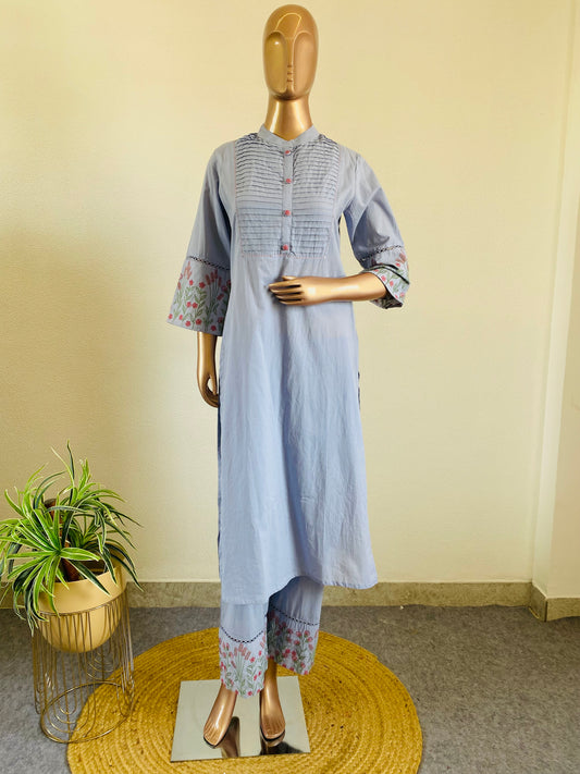 Embroidered Cotton Kurta Pant Set