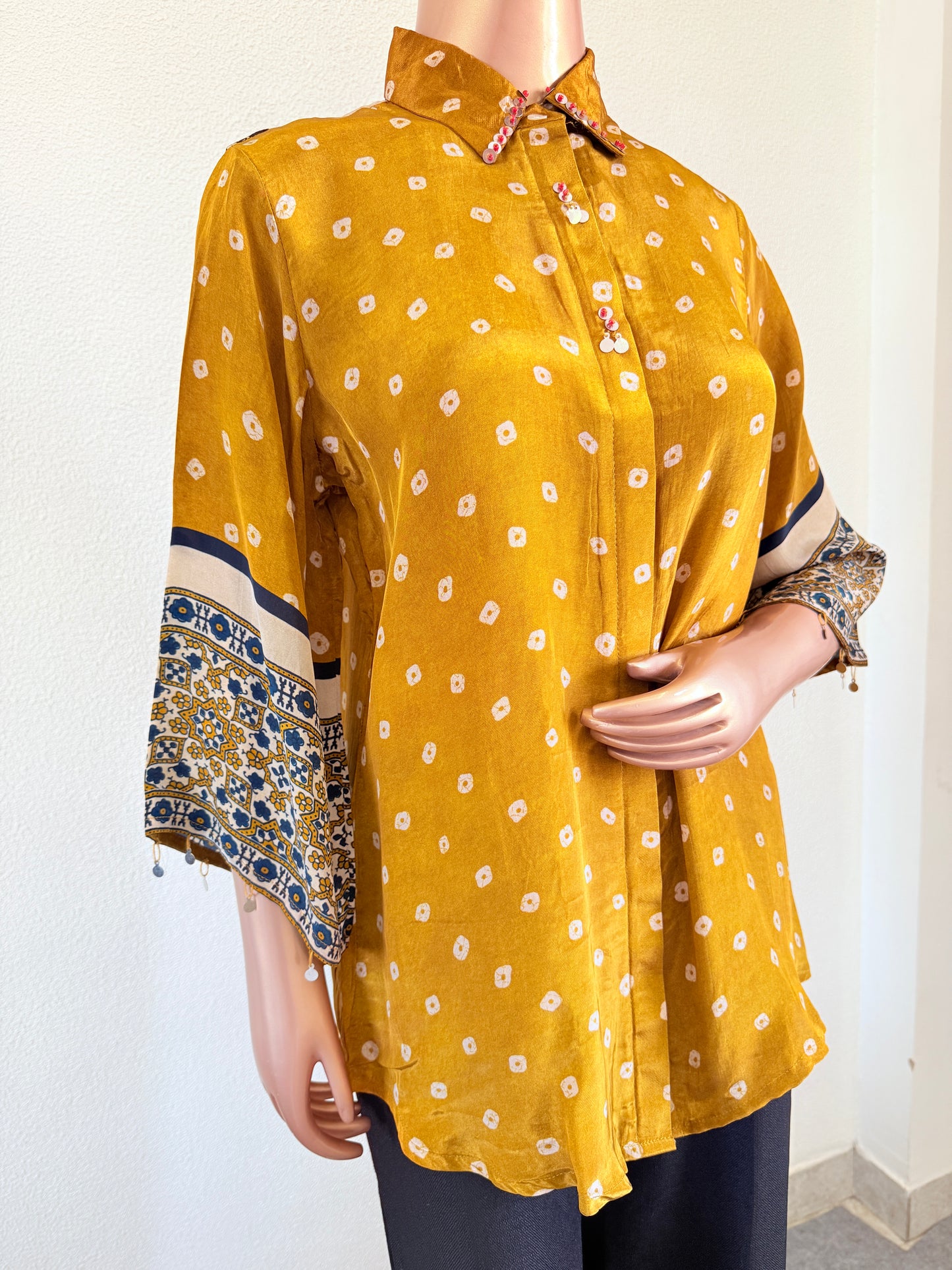 Crepe Bandhani Shirt  - Yellow