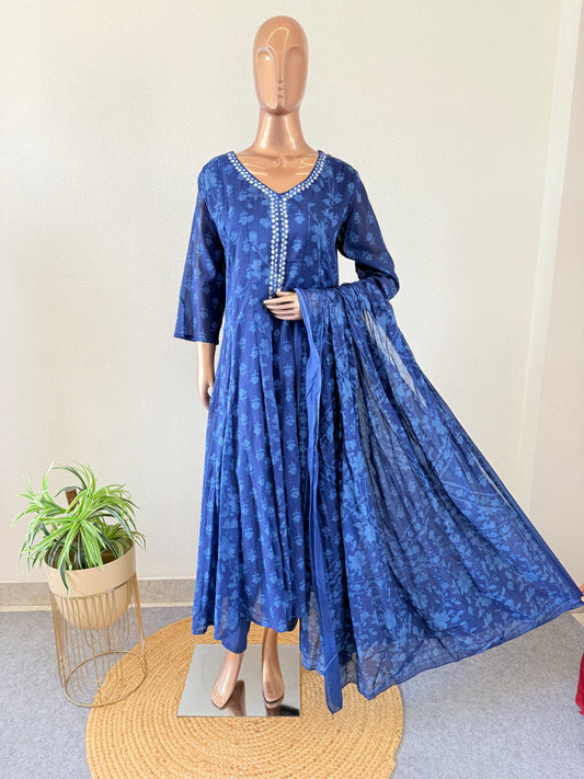 Indigo Print Kalidar A-line Suit Set