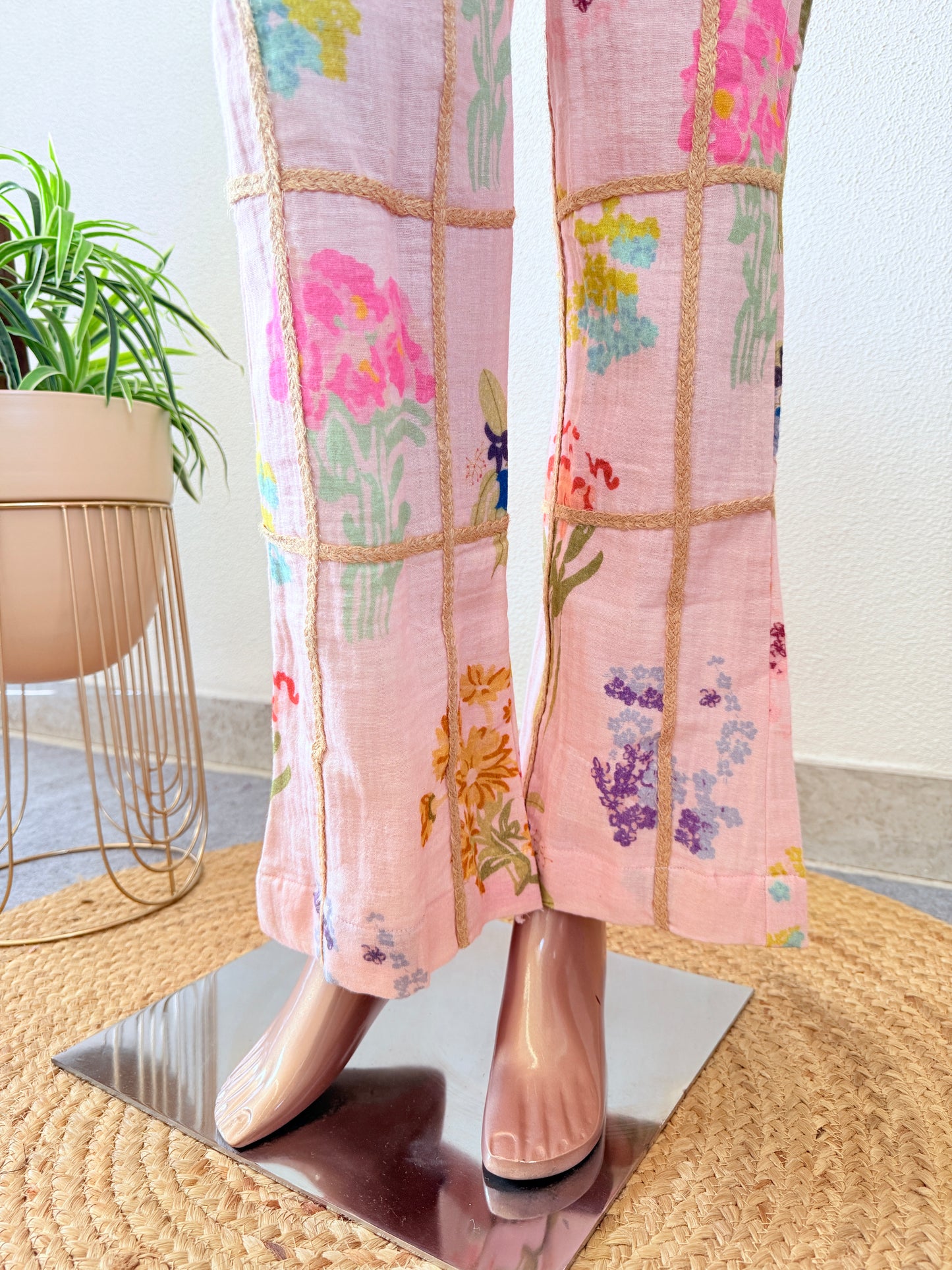 Pure linen Floral Coords with jute detail -Pink