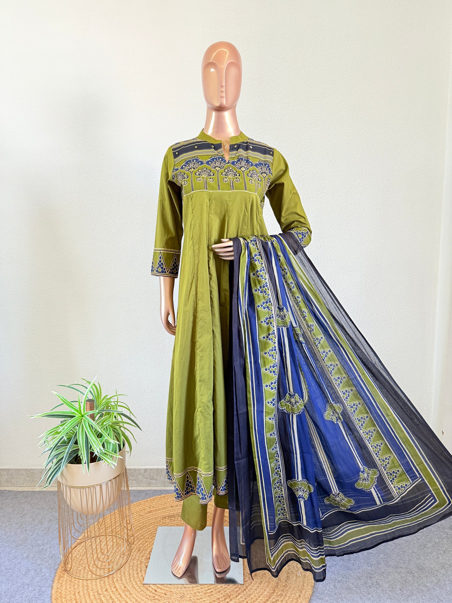 Yoke & Shoulder Print Cotton Anarkali Suit Set