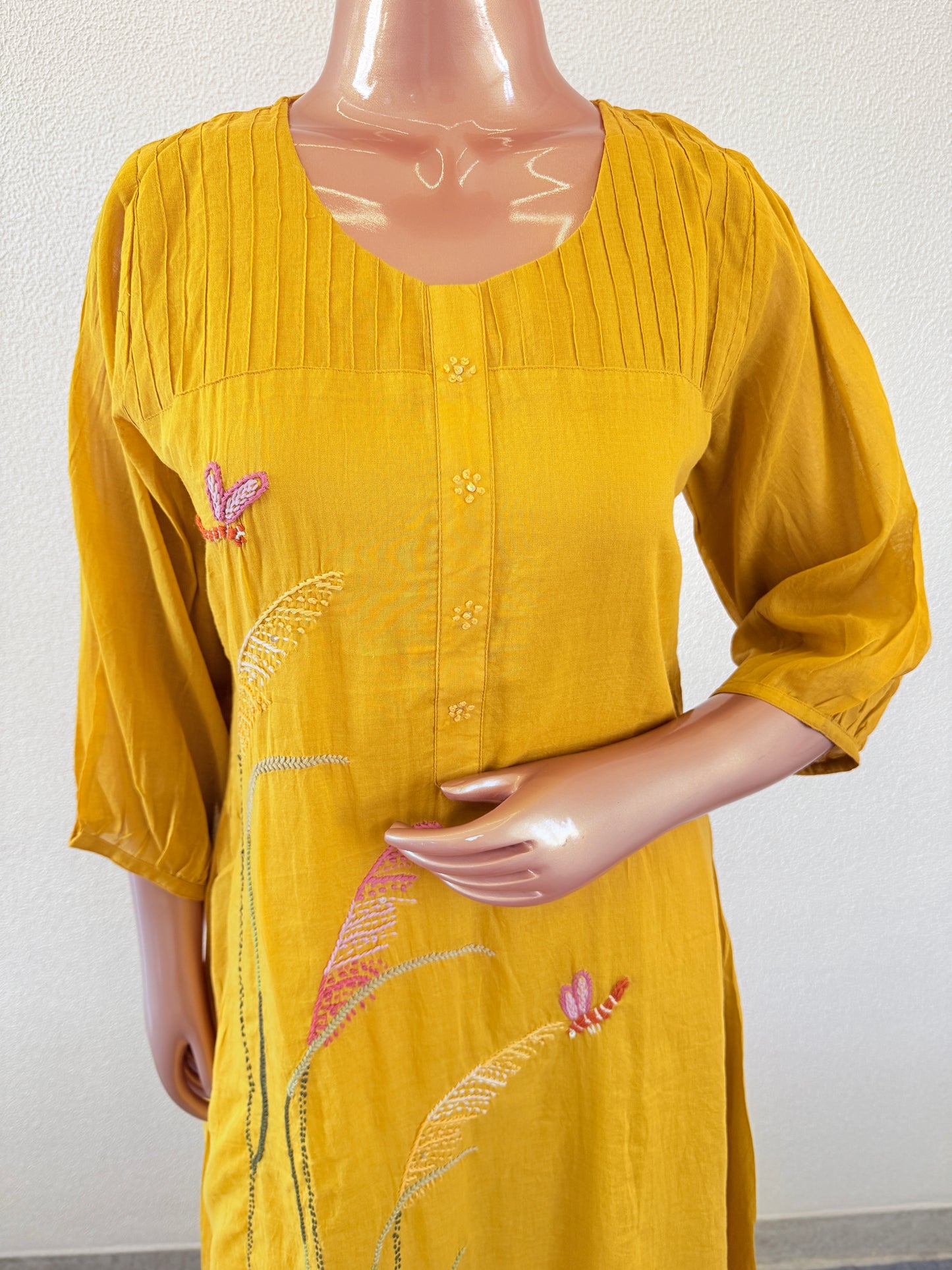 Embroidered Mul Cotton Kurta Palazzo Set -Yellow