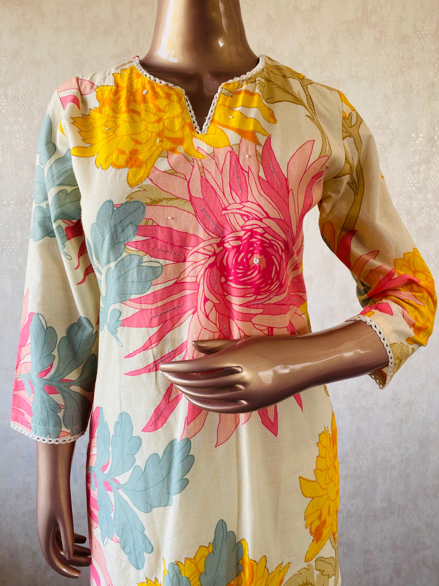 Pearl Work Floral Cotton Suit Set