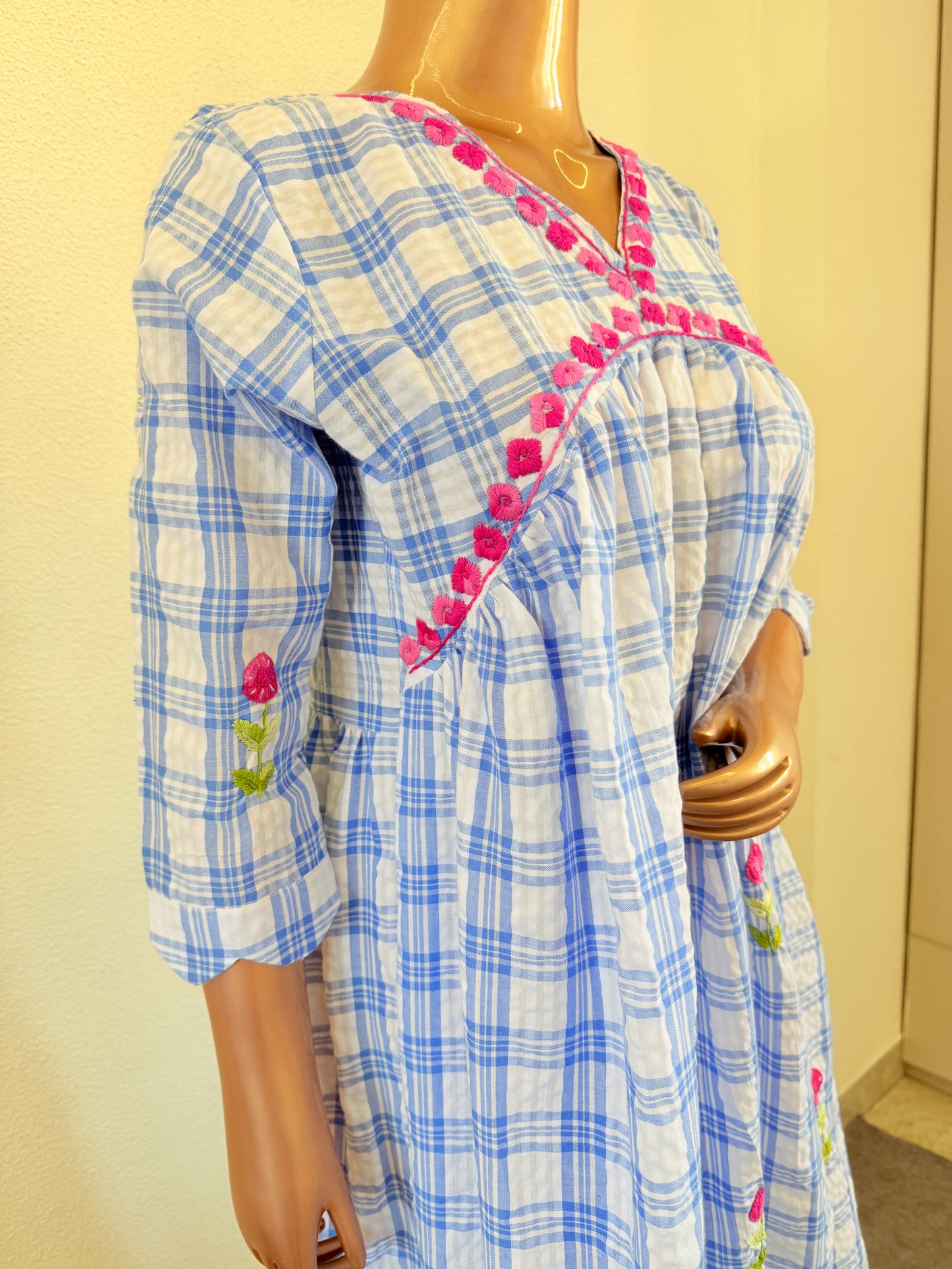 Check Print Hand Embroidered Tunic