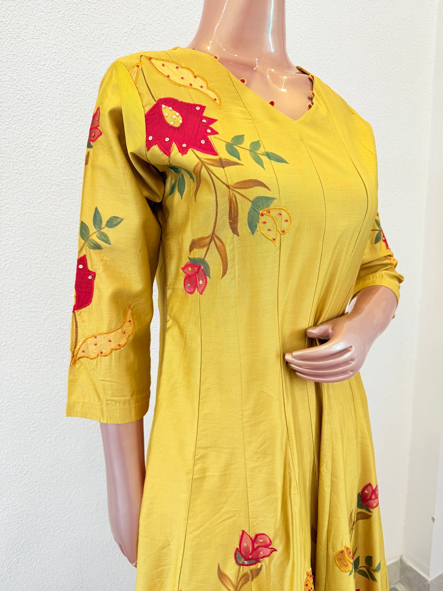 Russian Silk Applique and Hand Painted Anarkali Suit