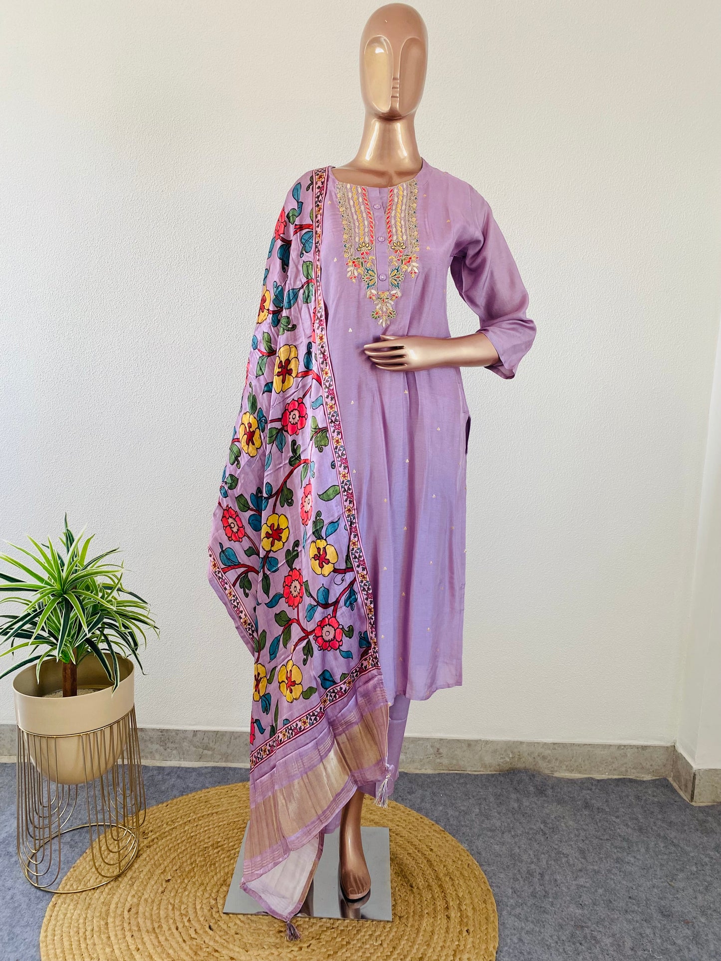 Zari Embroidered Suit with Lagdi Patta Gajji Silk Dupatta