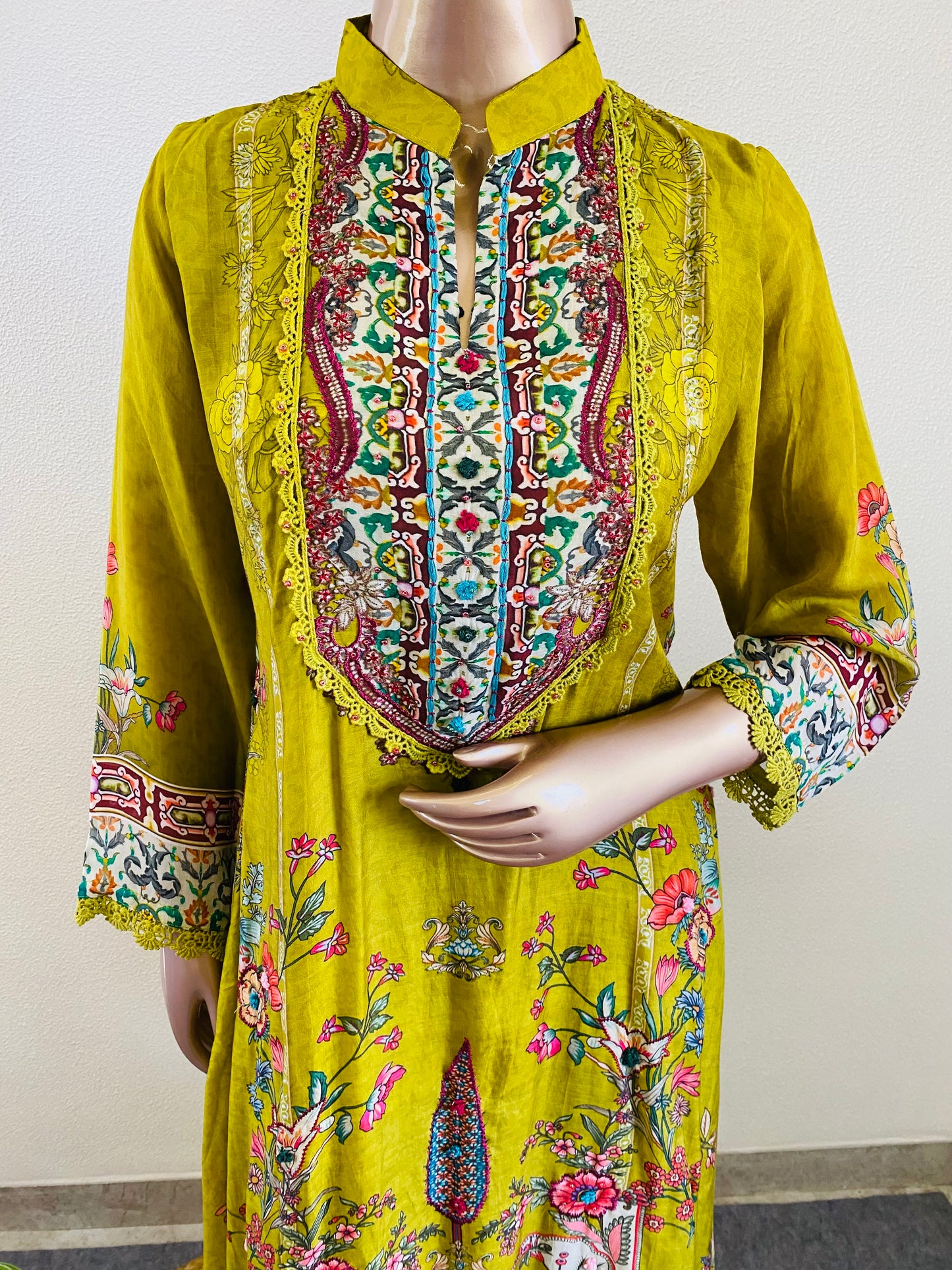 Printed Soft Muslin A-line Suit Set- Green