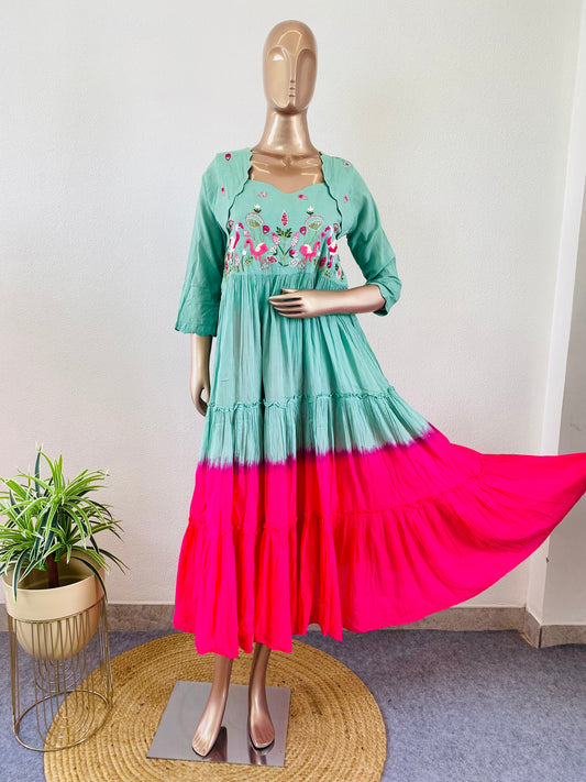 Shaded Mul Cotton Hand Embroidered Tunic