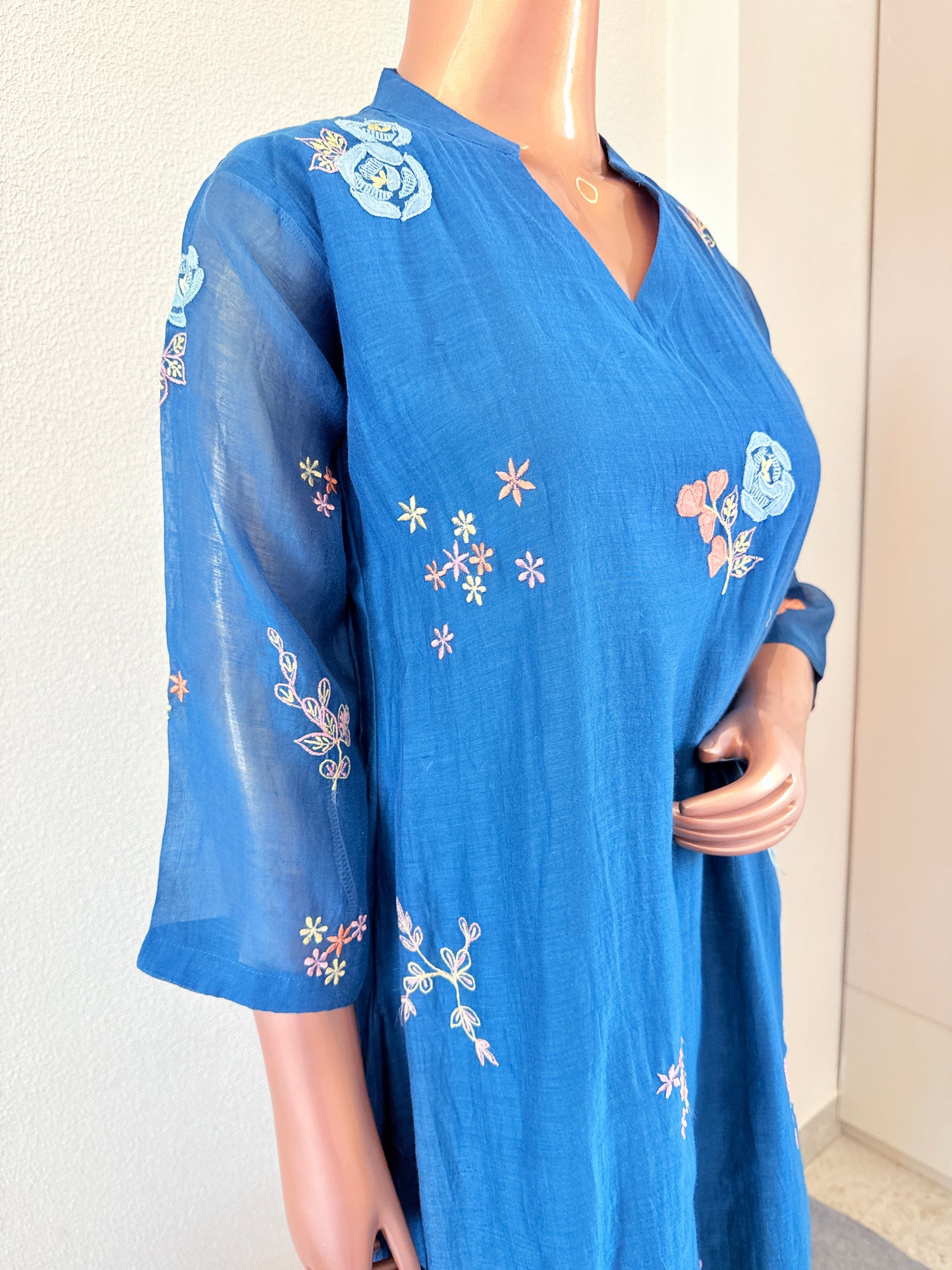Applique work Mul Chanderi Suit with Silk Dupatta