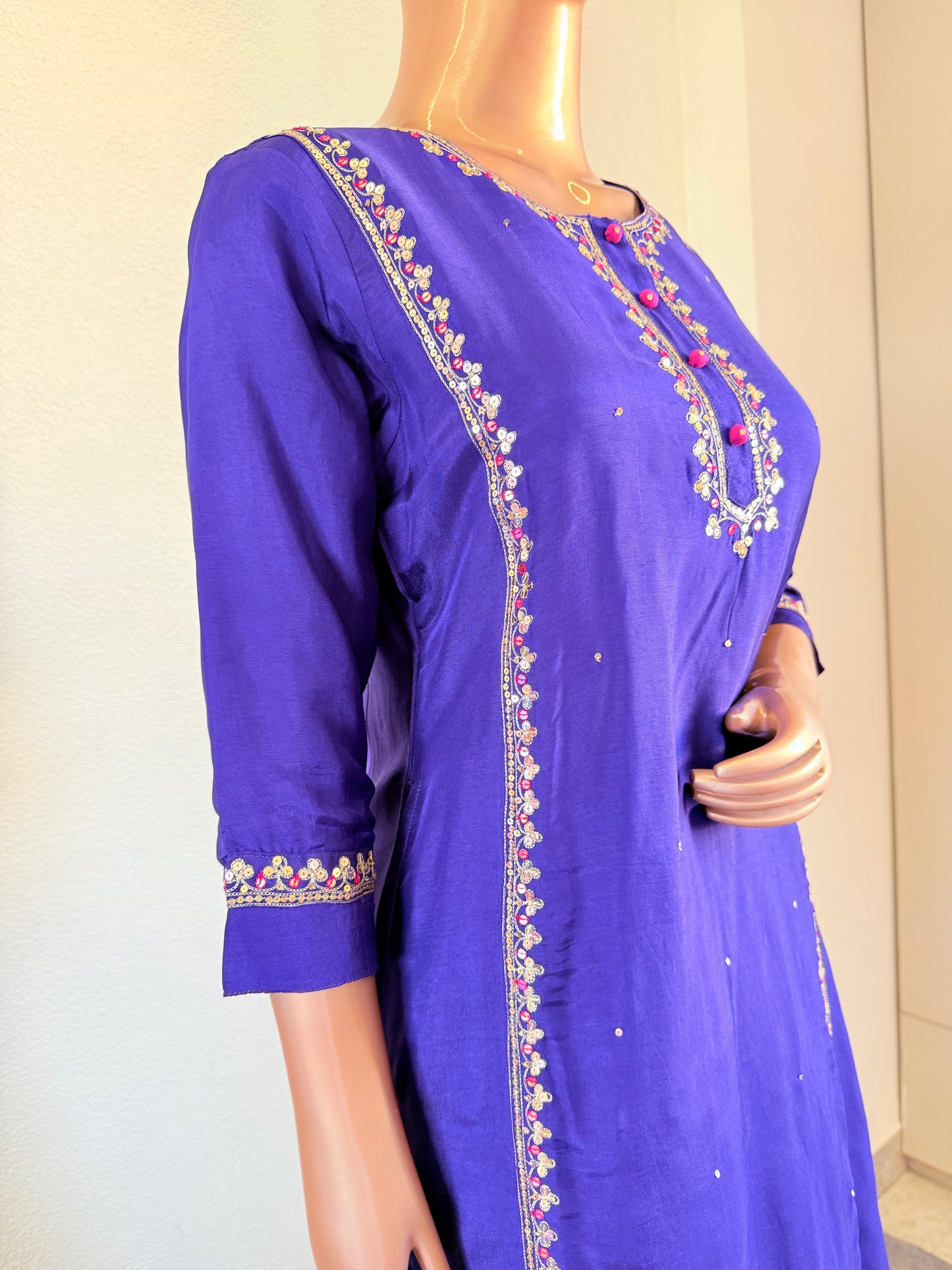 Sequin Work Dola Silk Suit with Sharara & Organza Dupatta