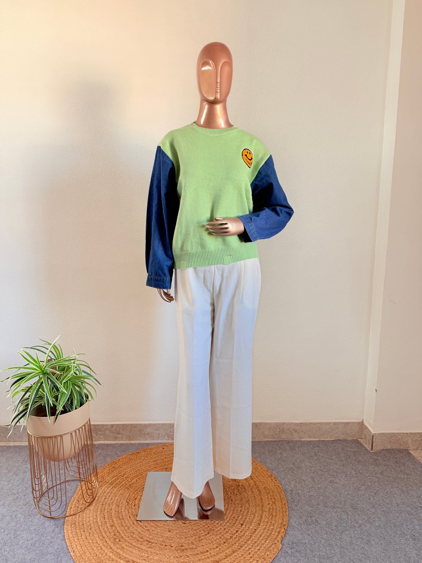 Woollen Top with Denim Sleeves