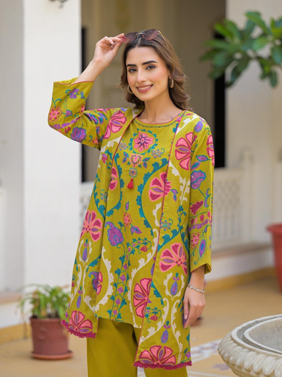 Cotton Flex Jacket 3 Piece Coord Set- Mustard