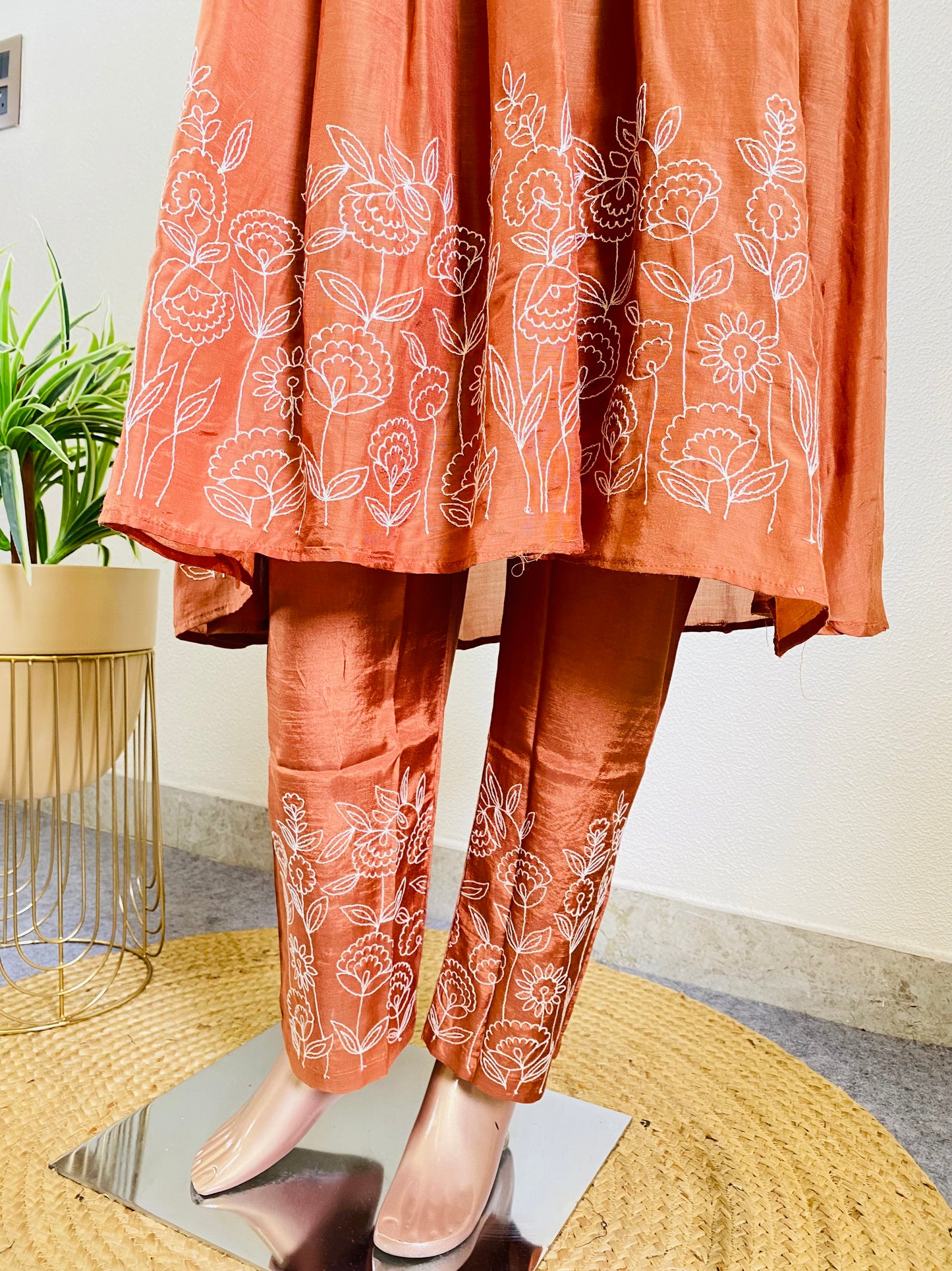 Muslin Silk Frock Suit with Aari Work