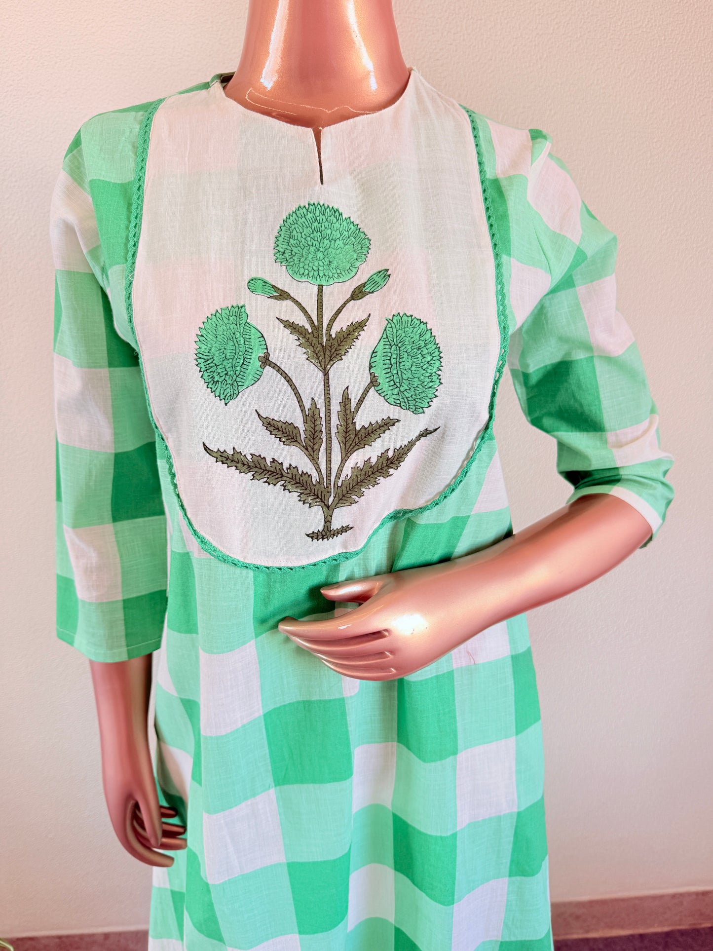 Check Print Cotton Suit Set -Mint