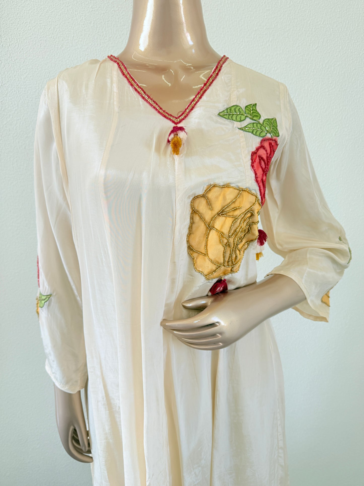 Crepe Anarkali Suit with Appliqué work and Printed Dupatta