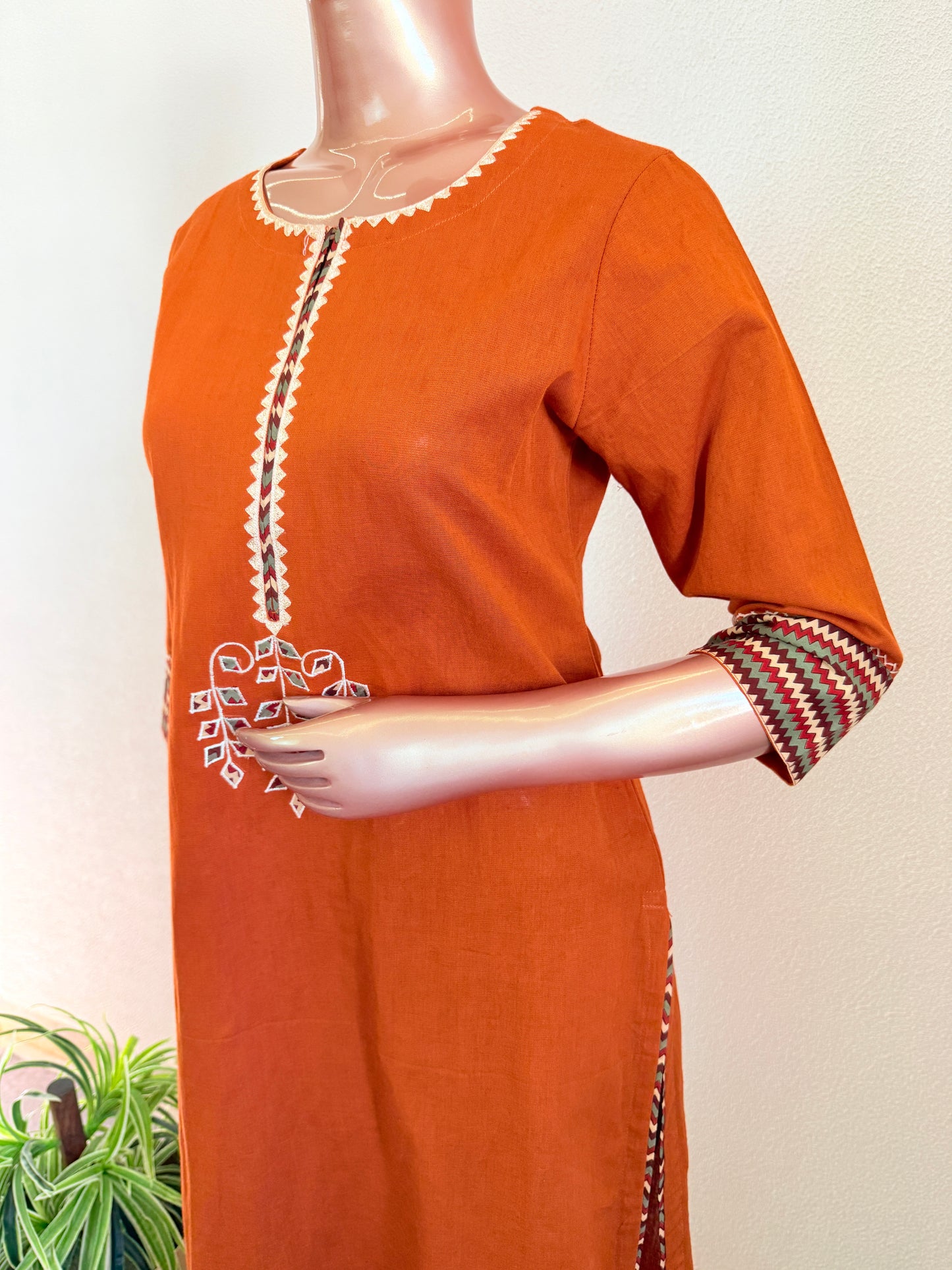 Cotton Linen Suit Set with Zig Zag Palazzo & Dupatta