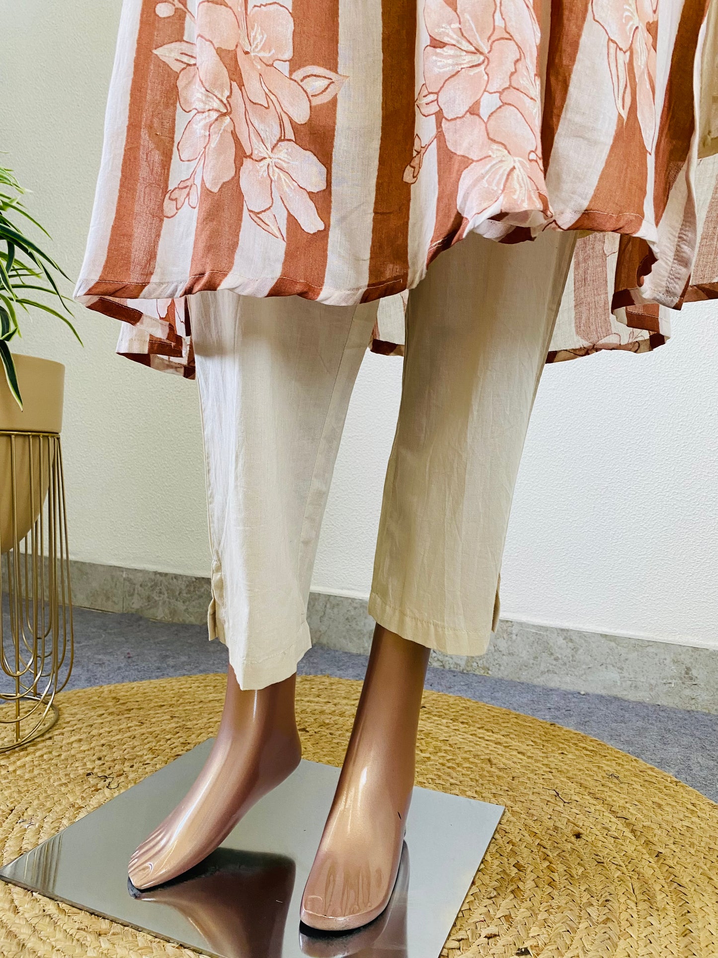 Floral & Stripes Mul Cotton Kurta Pant Set