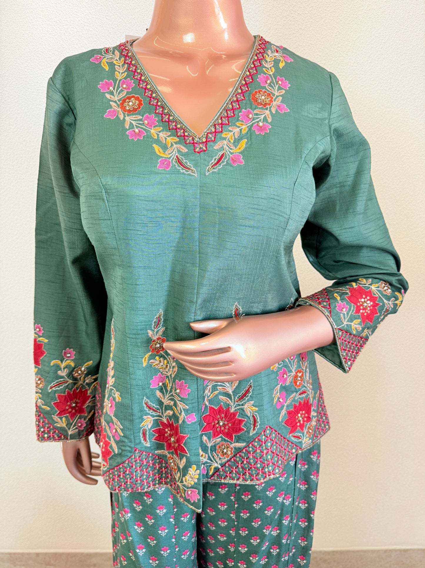 Silk Palalzzo and Top with Hand work