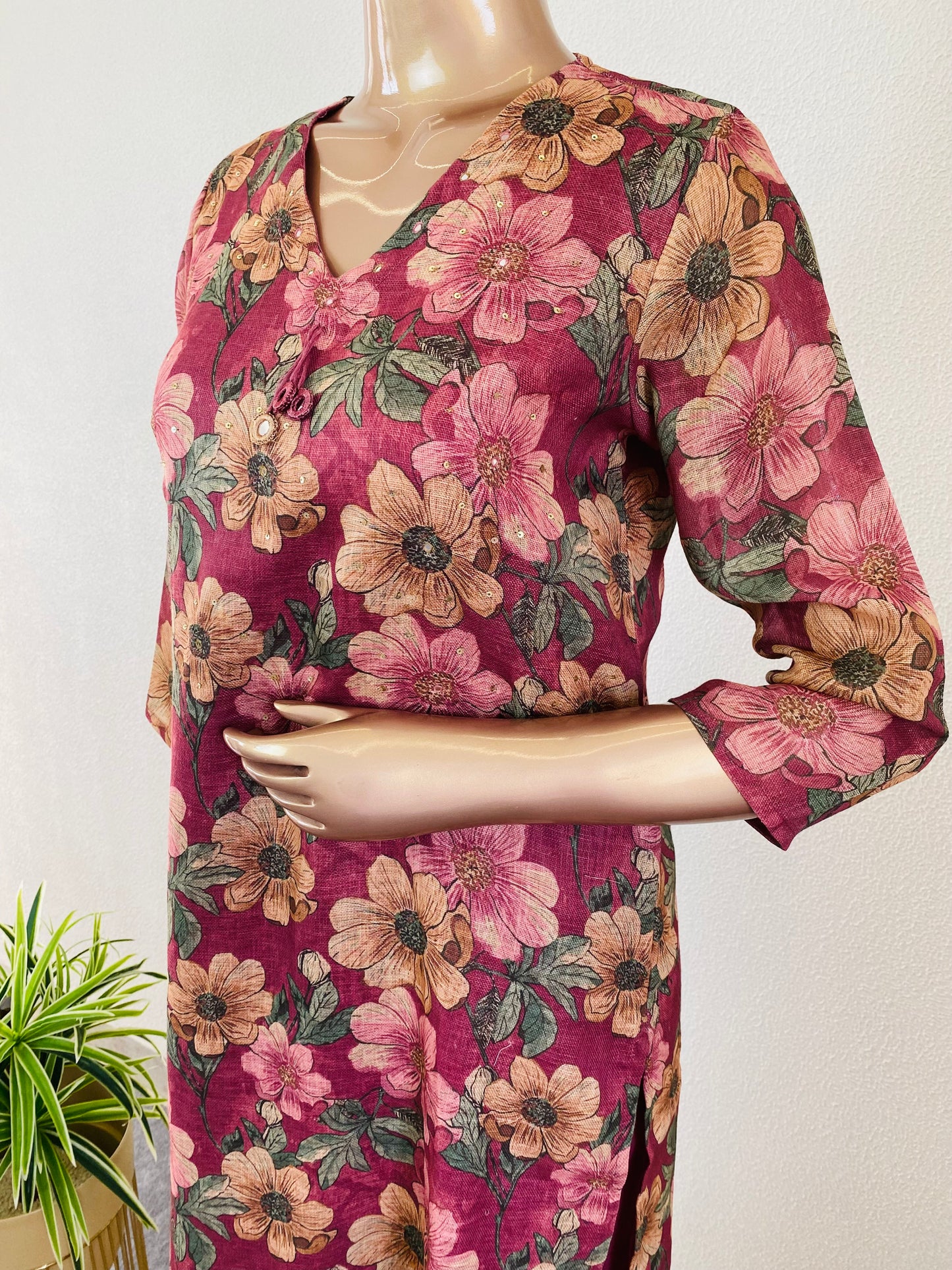 Floral Print Linen Suit Set