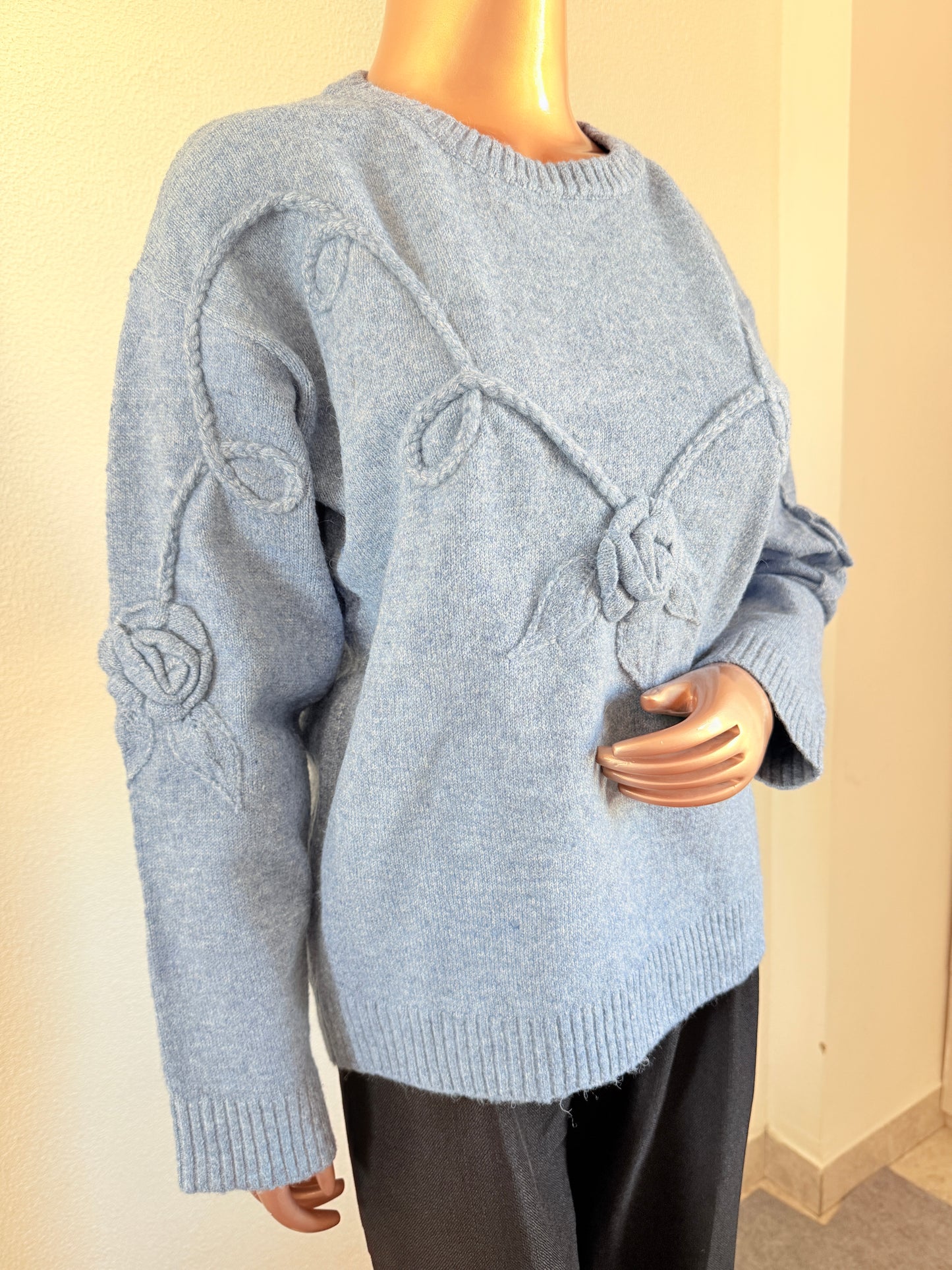 Woollen Top with Rose Detail - Blue