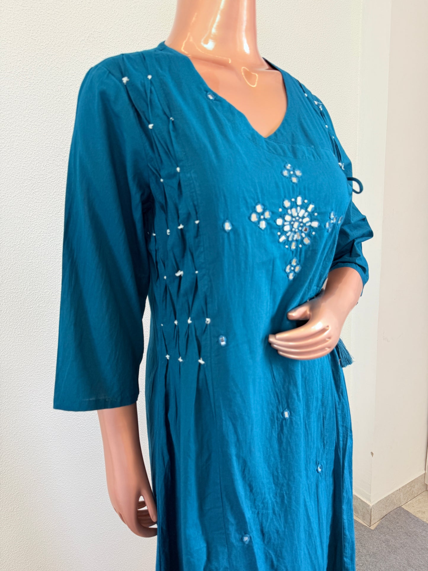 Mirror Work Angrakha Suit with Kalamkari Dupatta