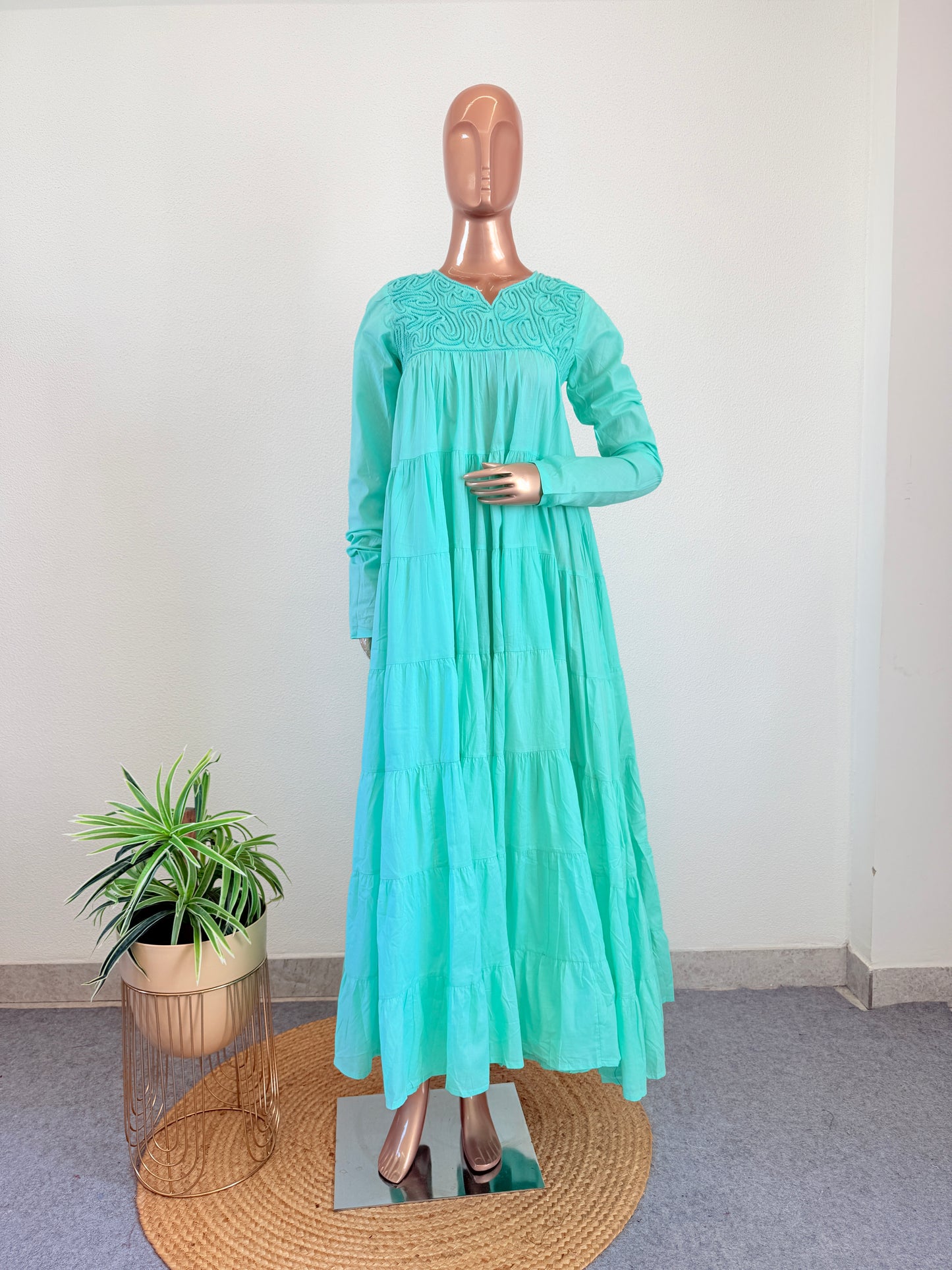 Dori Embroidered Tiered Tunic- Aqua Blue