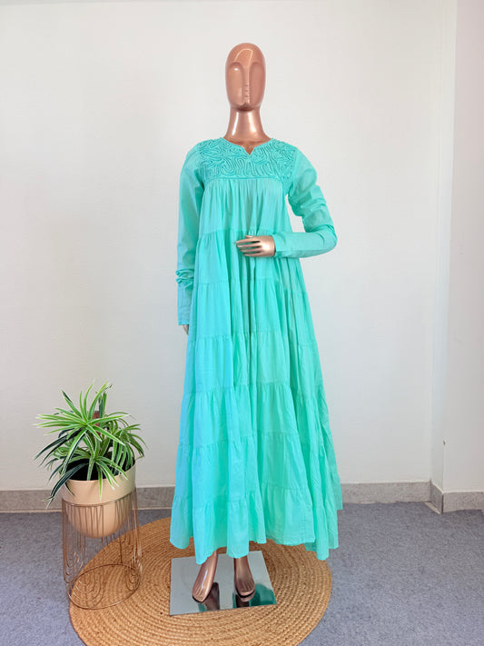 Dori Embroidered Tiered Tunic- Aqua Blue