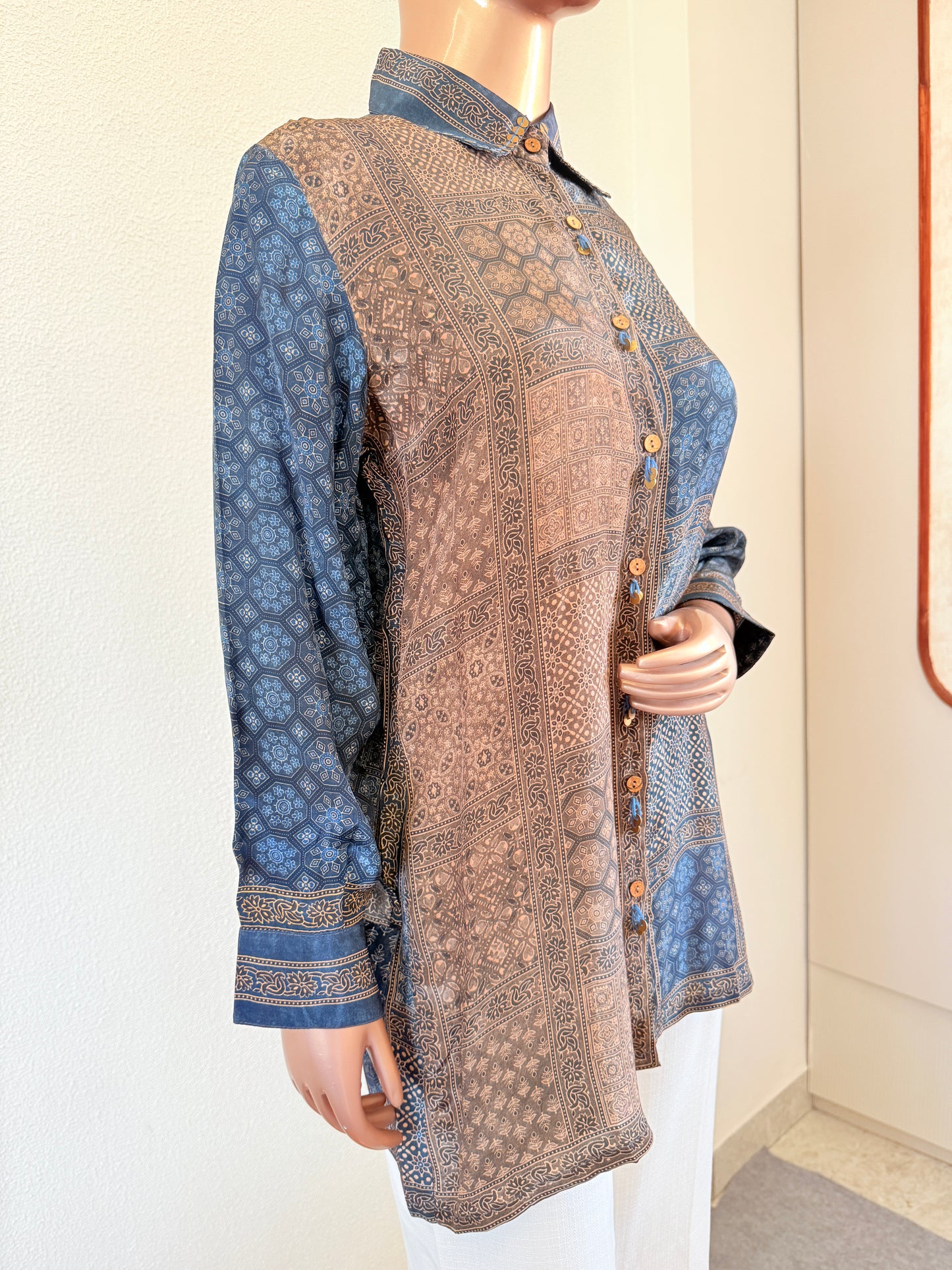 Ajrakh Print Shirt in Earthy Tones