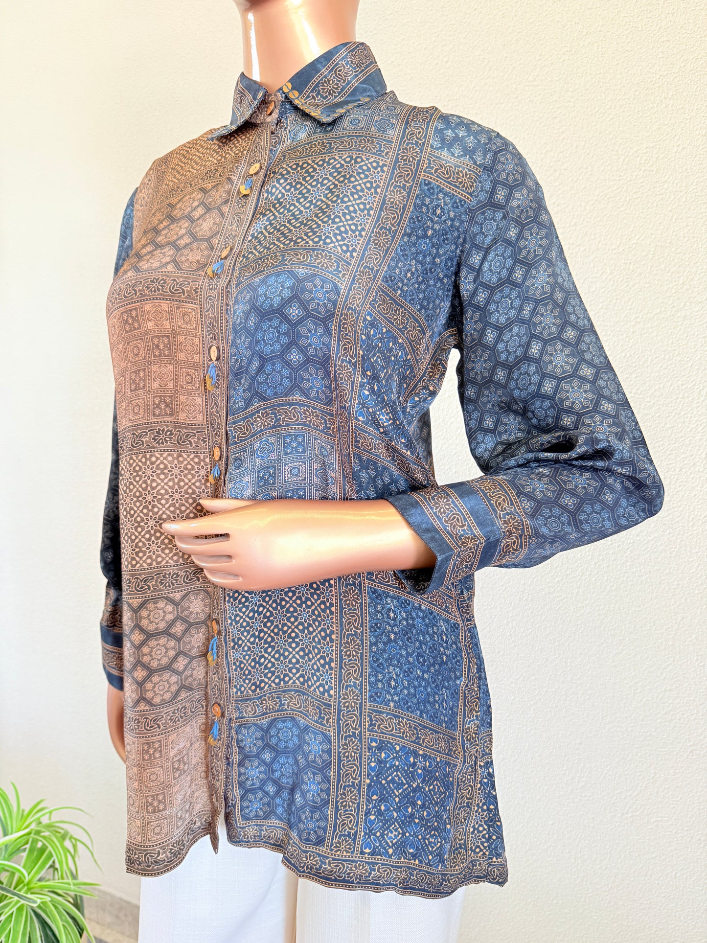 Ajrakh Print Shirt in Earthy Tones