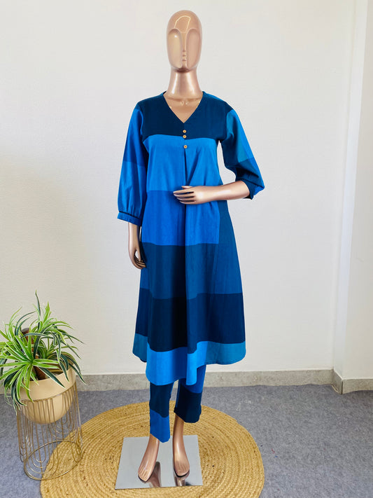 Soft Cotton Checkered Pattern Kurta Pant Set