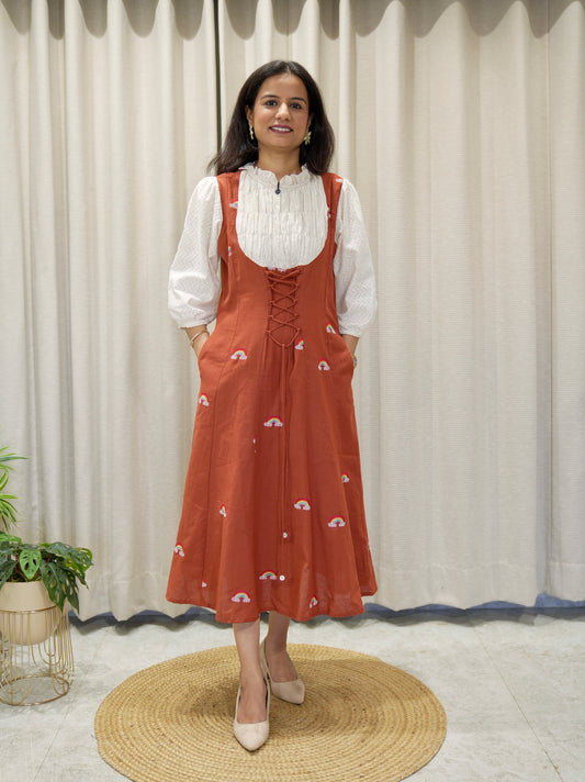 Cotton Flex Tunic with Smoking yoke and Rainbow Motifs