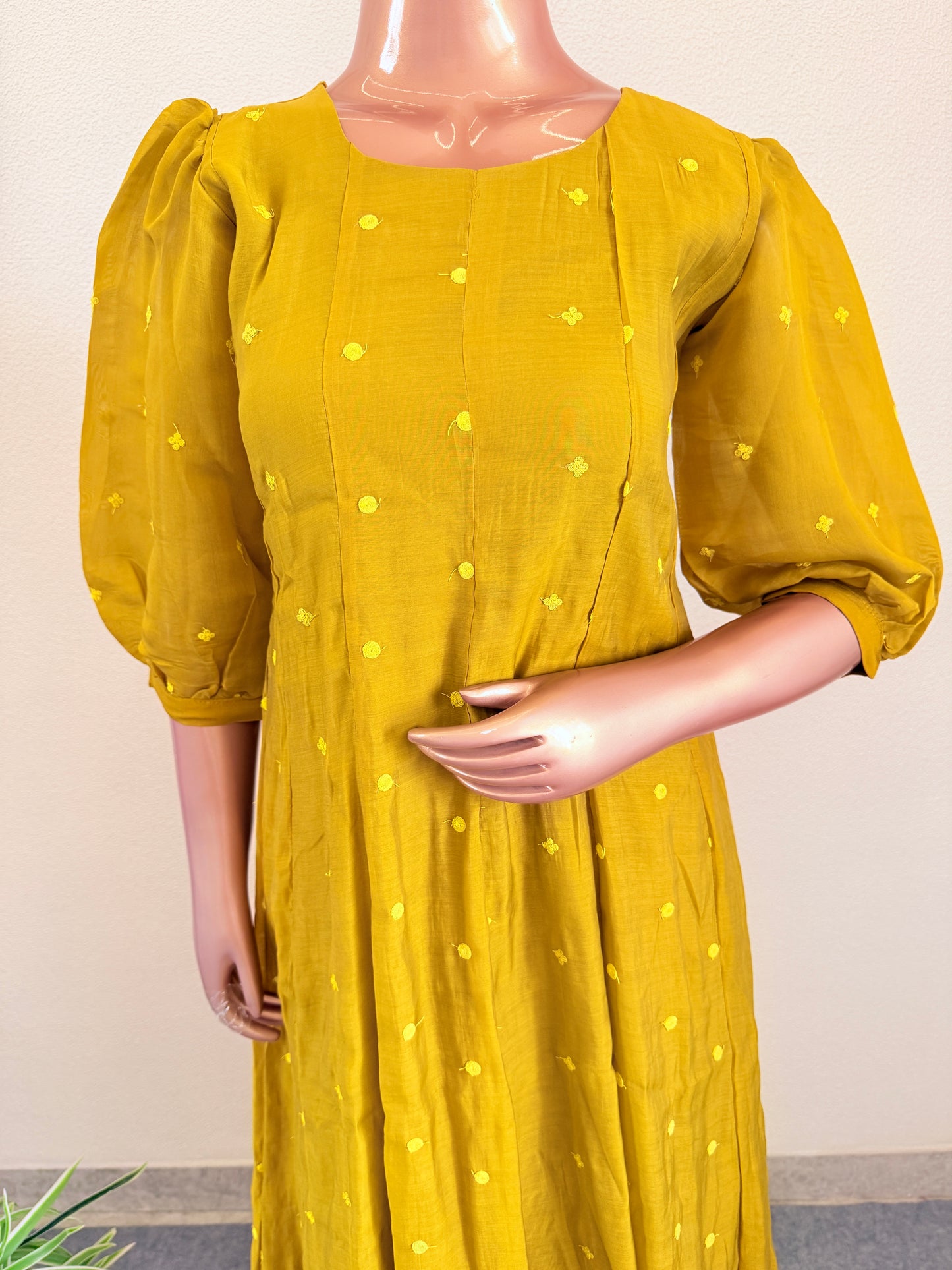 Olive Mustard Chanderi Anarkali Kurta Set with Embroidered Koti Jacket and Pants
