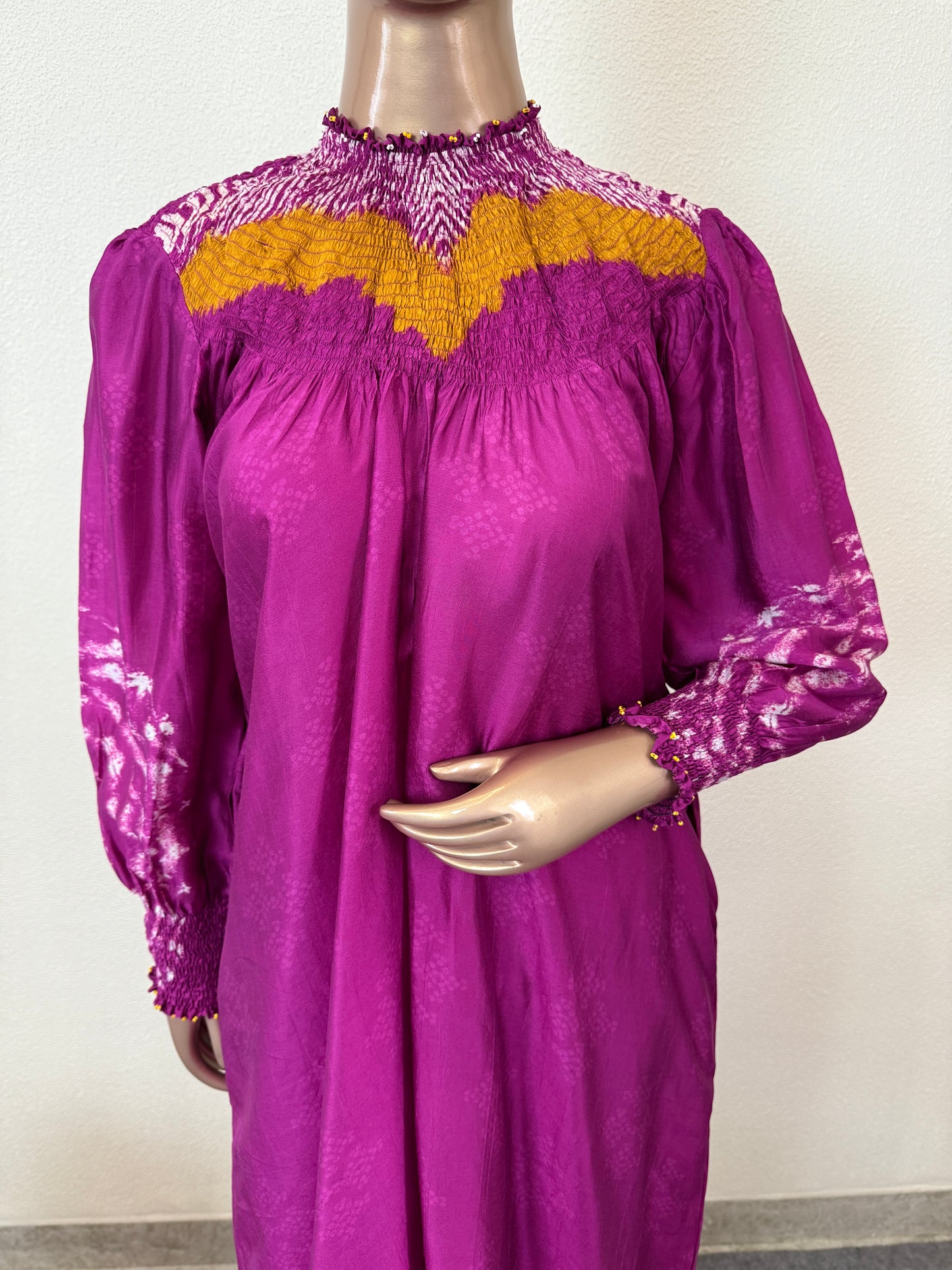 Premium Silk Kurta Pant set with Smoked Neckline- Wine